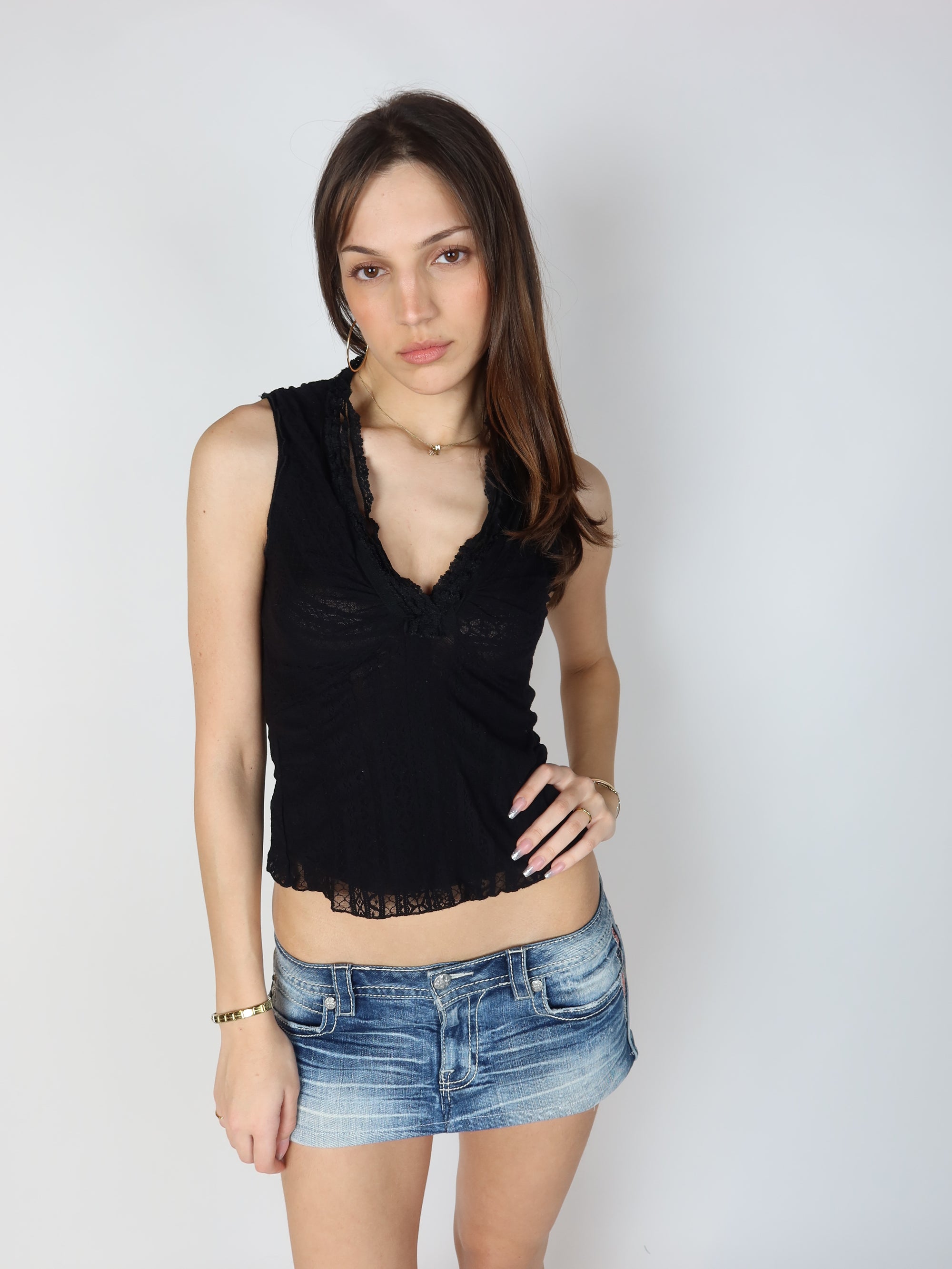 Y2K Black Lace Halter Top S/M