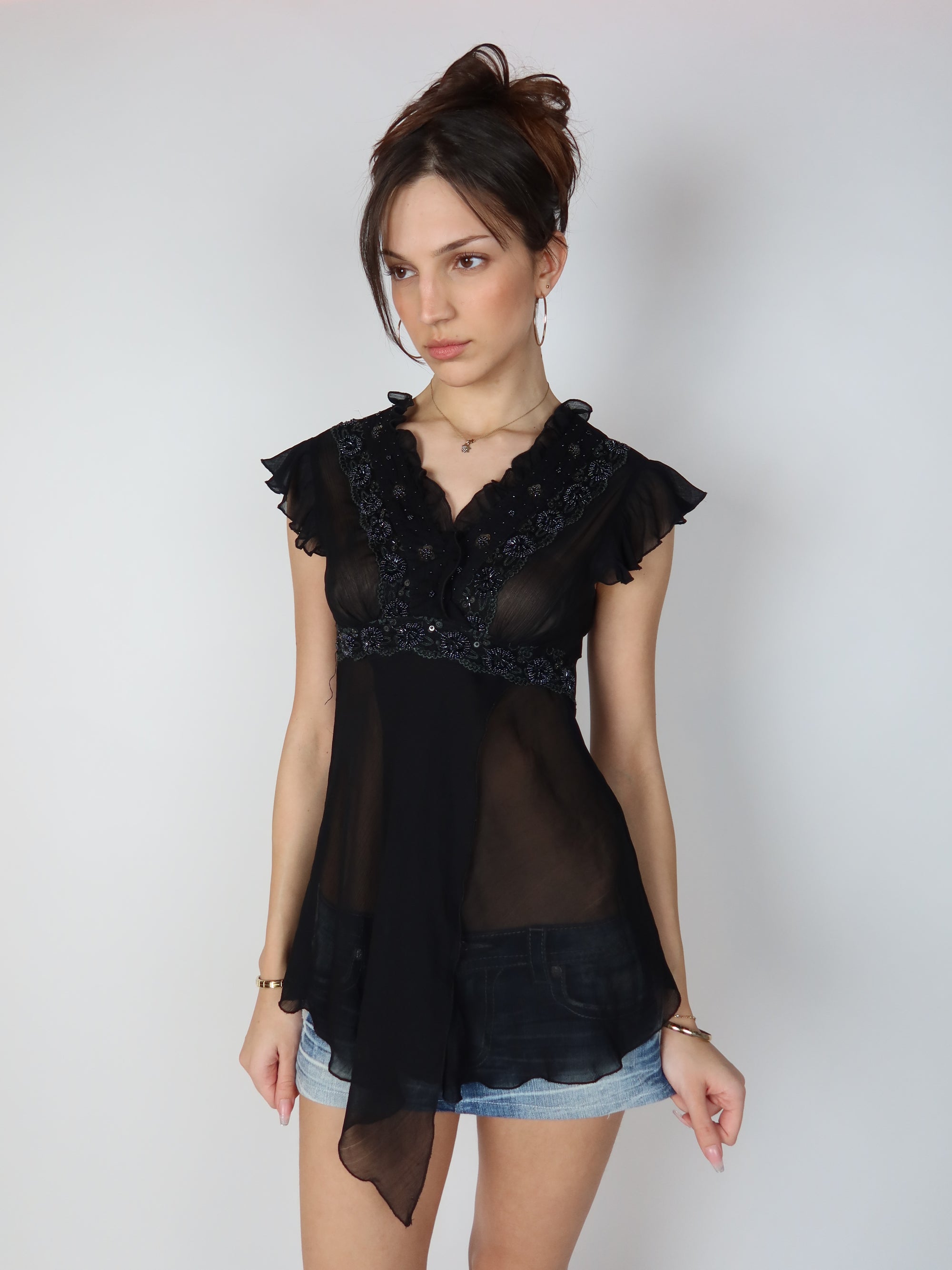Sheer Beaded Blouse S