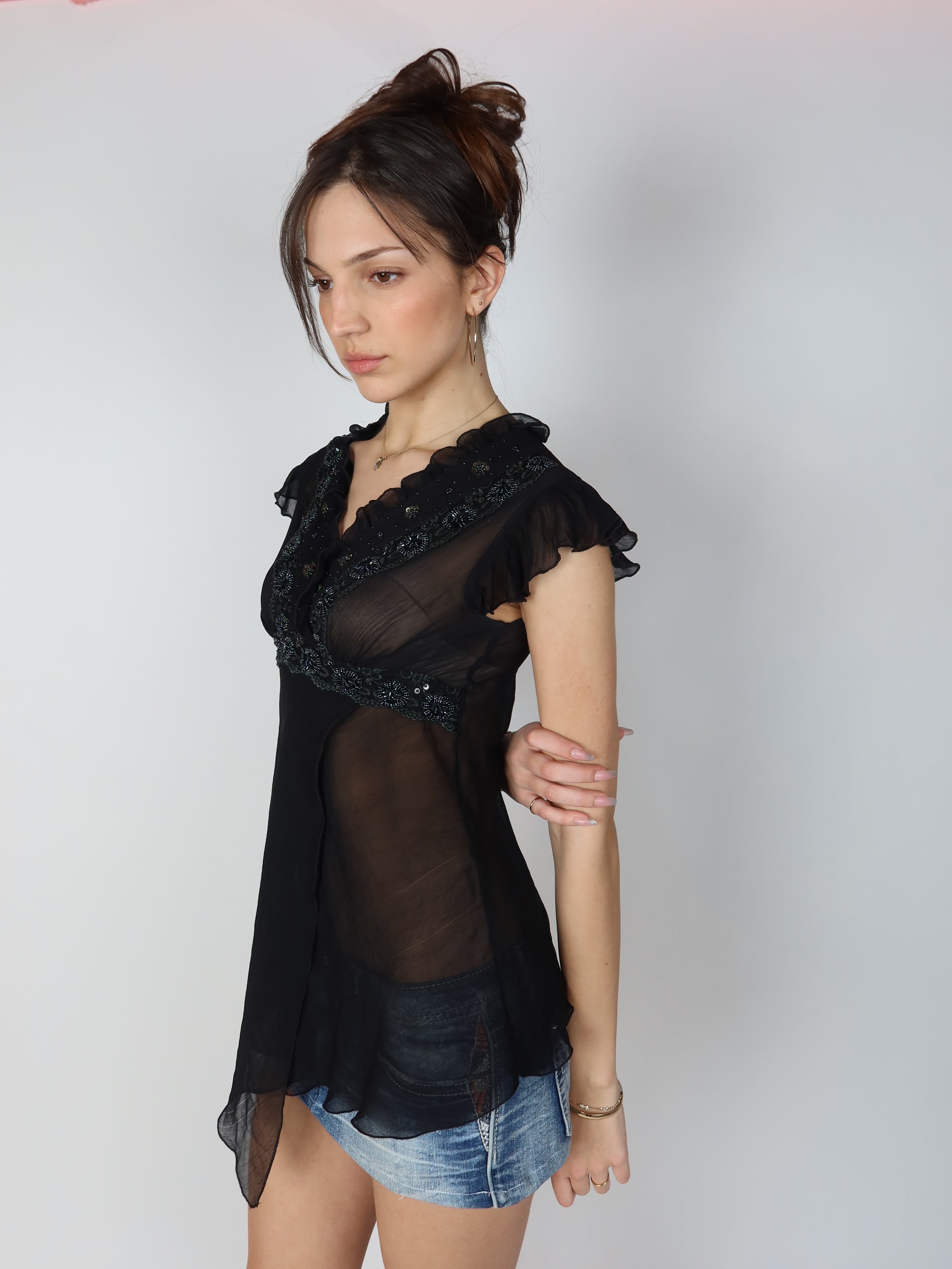 Sheer Beaded Blouse S