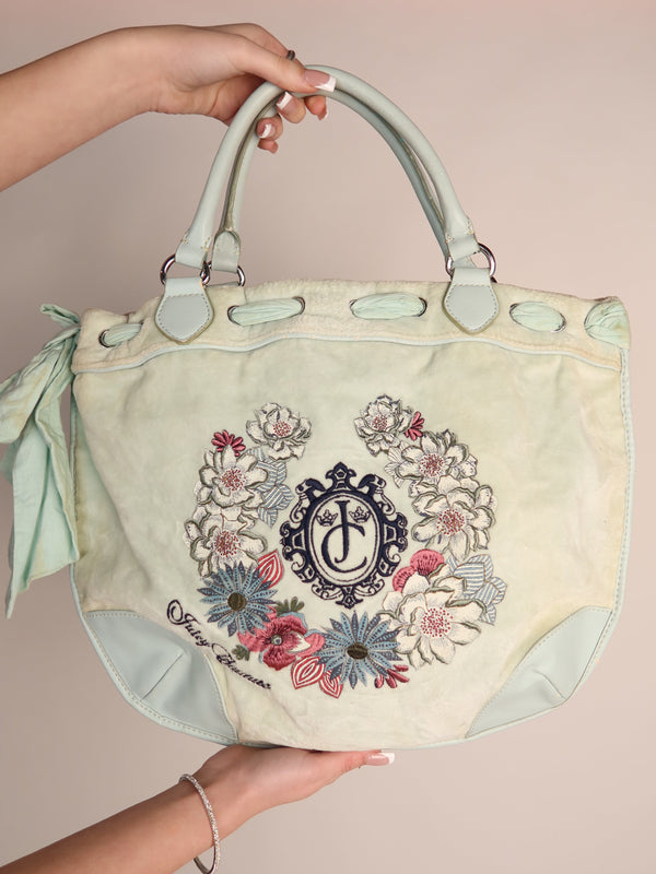 Vintage Y2K Juicy Couture terry towel tote bag, Y2K resale accessory at Brat's Closet.