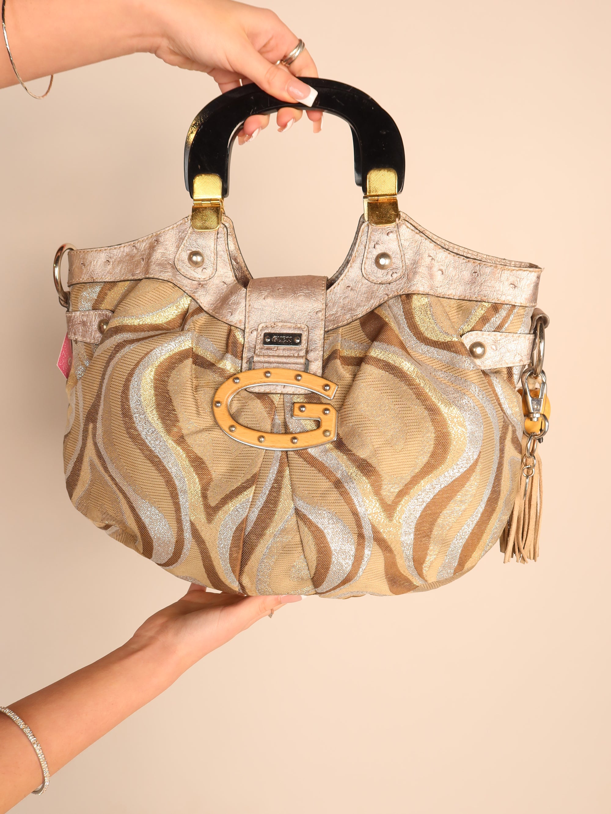 Y2K Guess Metallic Swirl Satchel Bag