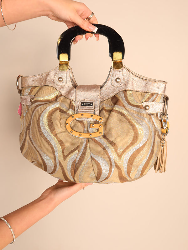 Vintage Y2K Guess metallic swirl satchel bag, Y2K resale accessory at Brat's Closet.