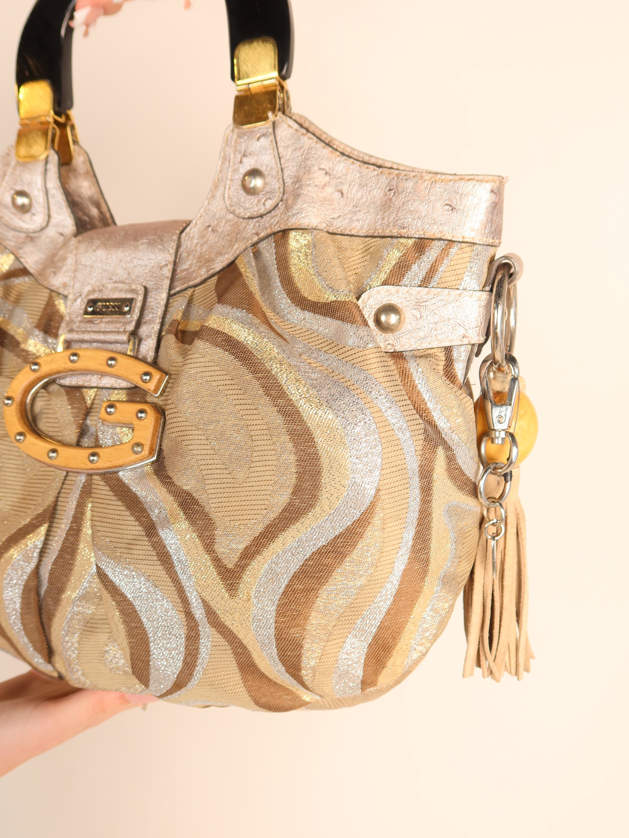 Y2K Guess Metallic Swirl Satchel Bag