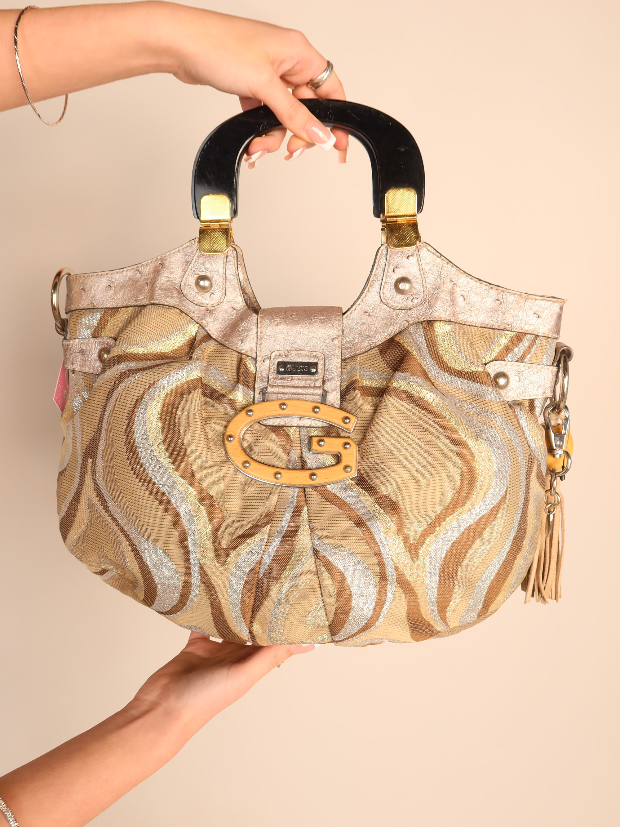 Y2K Guess Metallic Swirl Satchel Bag