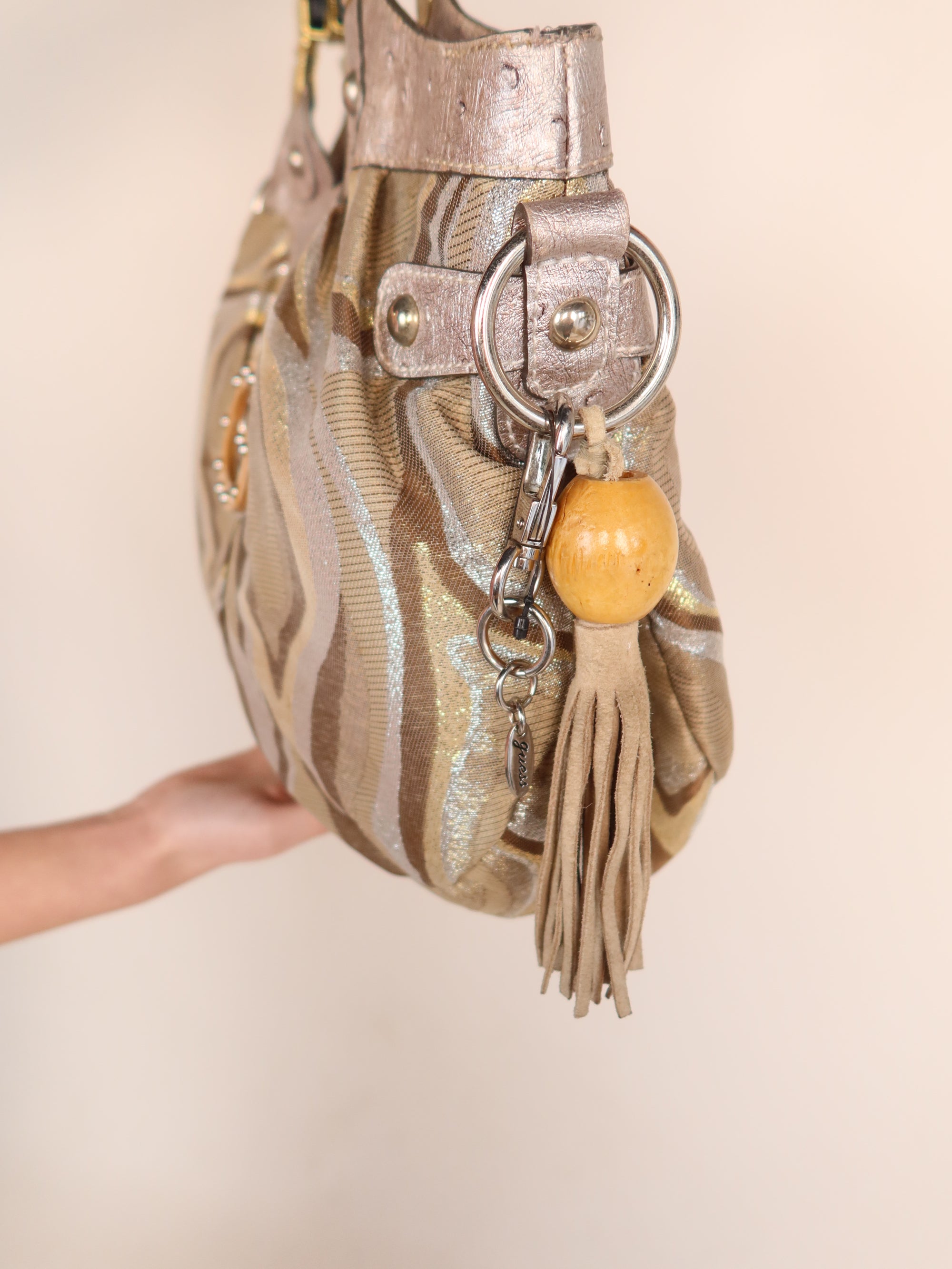 Y2K Guess Metallic Swirl Satchel Bag