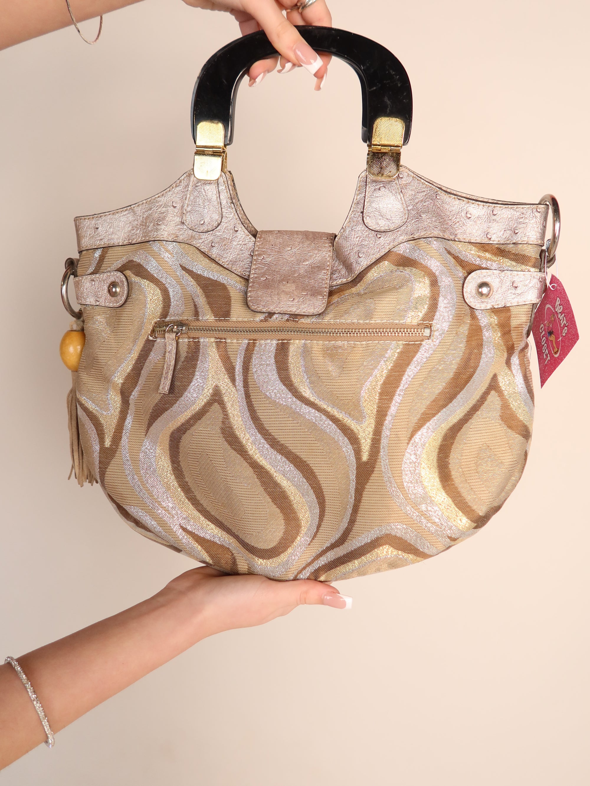 Y2K Guess Metallic Swirl Satchel Bag