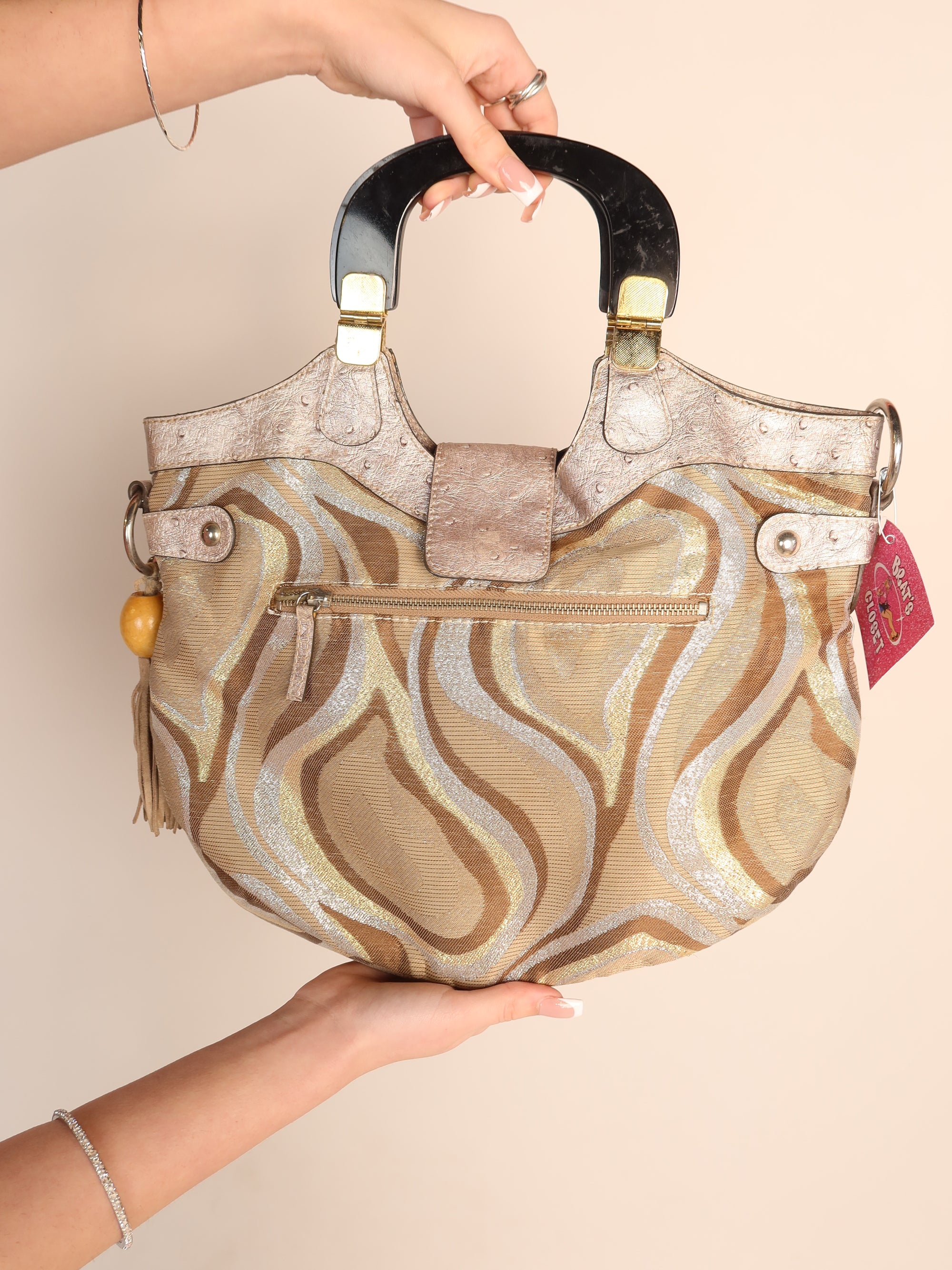 Y2K Guess Metallic Swirl Satchel Bag