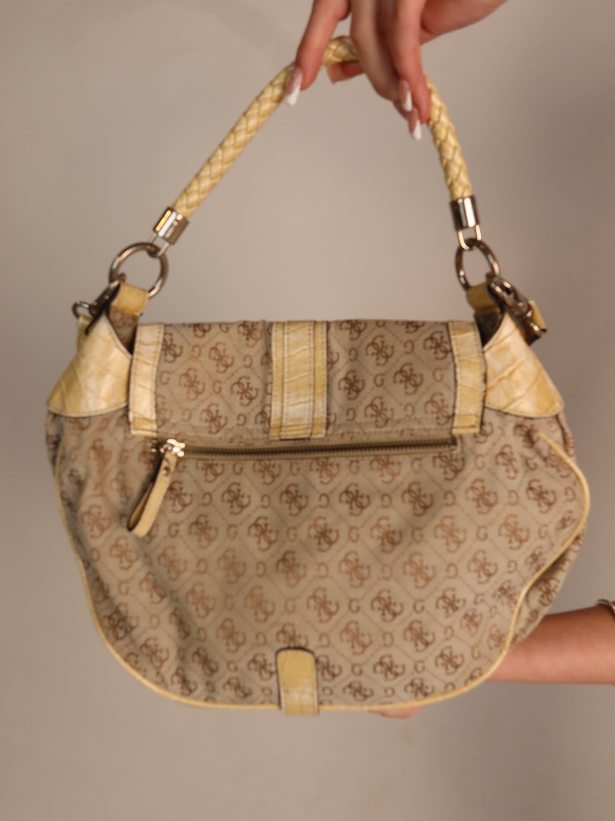 Y2K Guess Monogram Croc Trim Shoulder Bag