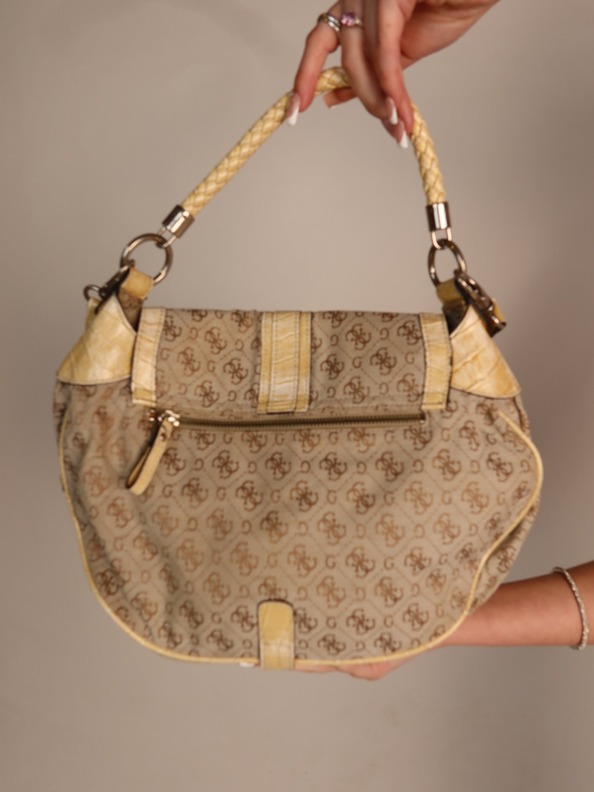 Y2K Guess Monogram Croc Trim Shoulder Bag