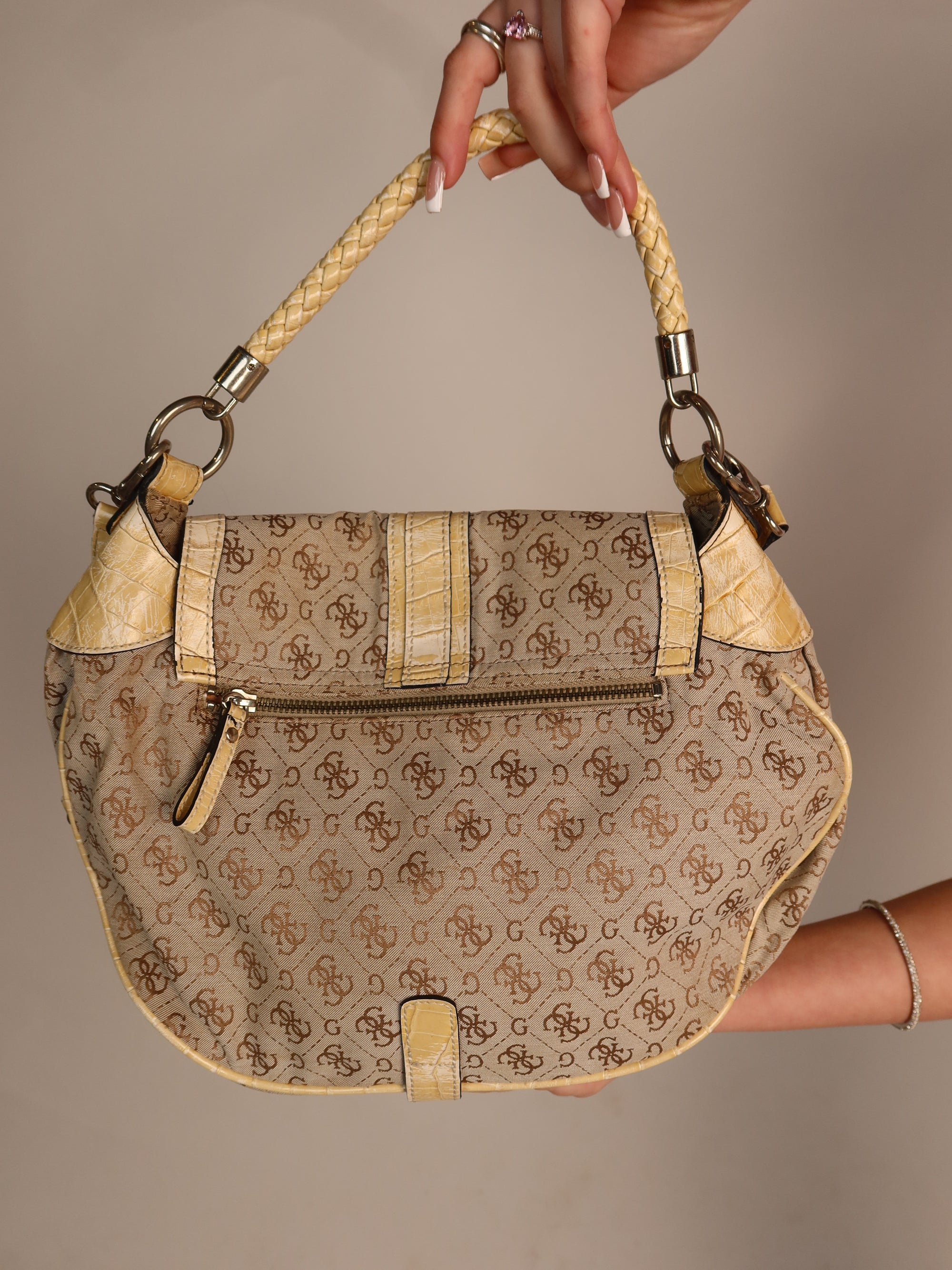 Y2K Guess Monogram Croc Trim Shoulder Bag