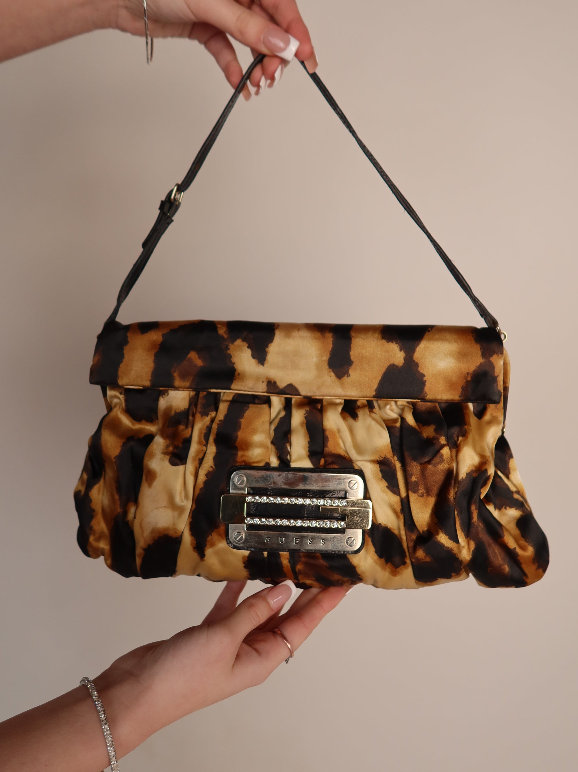 Guess Leopard Satin Evening Bag