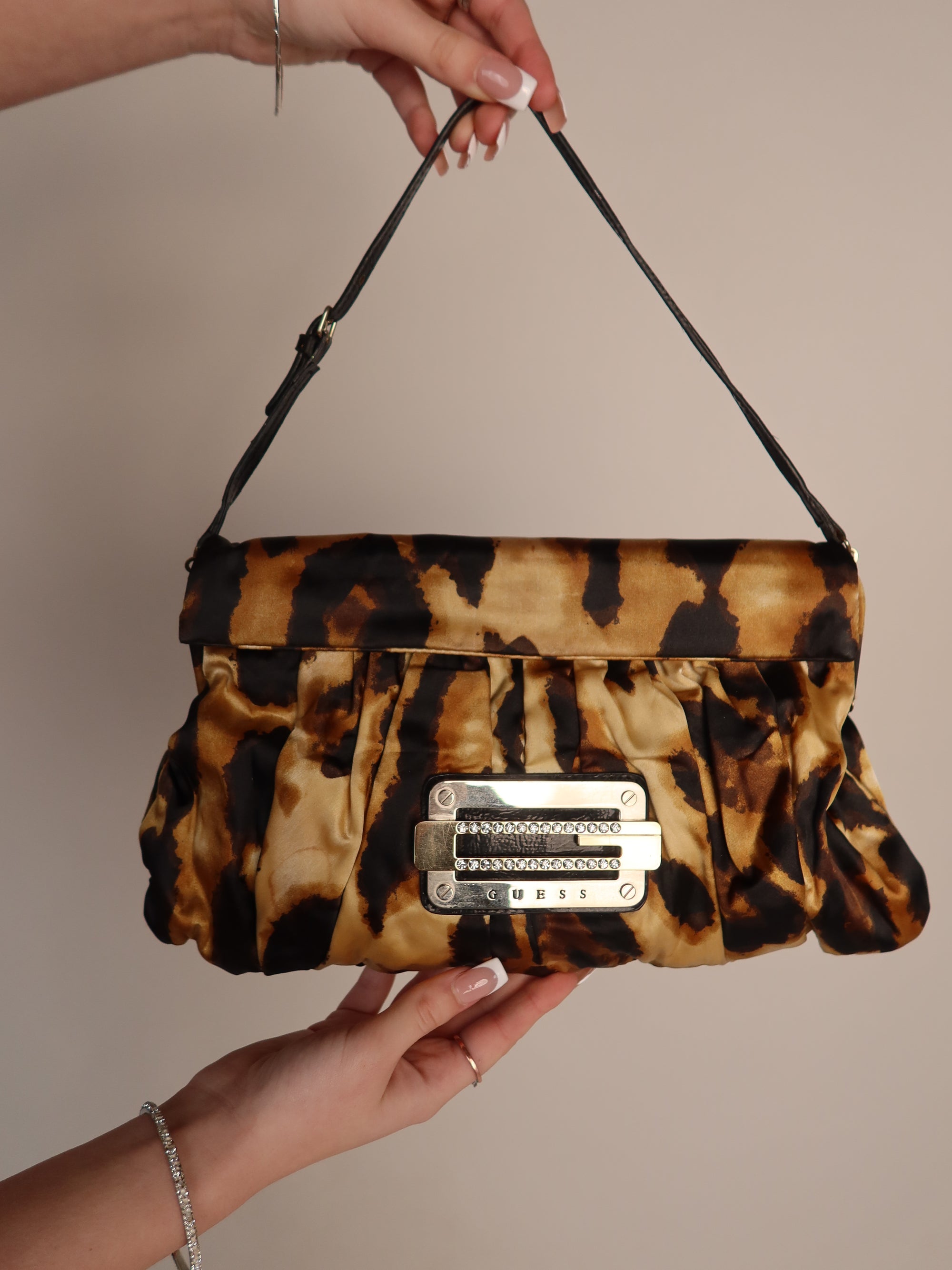 Guess Leopard Satin Evening Bag