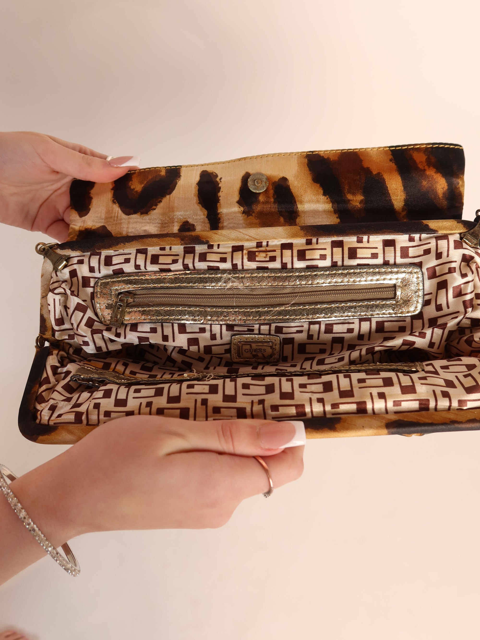 Guess Leopard Satin Evening Bag