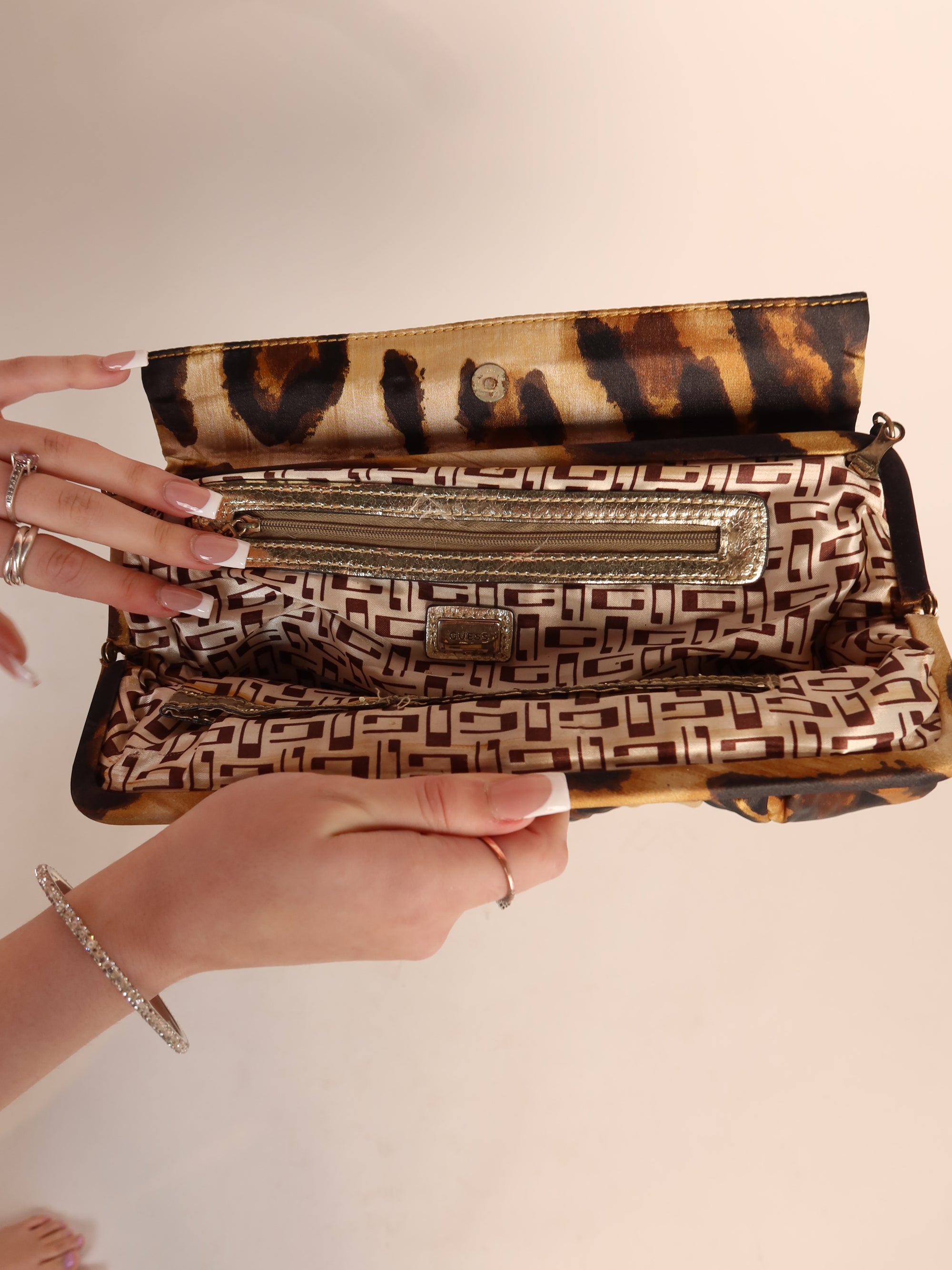 Guess Leopard Satin Evening Bag