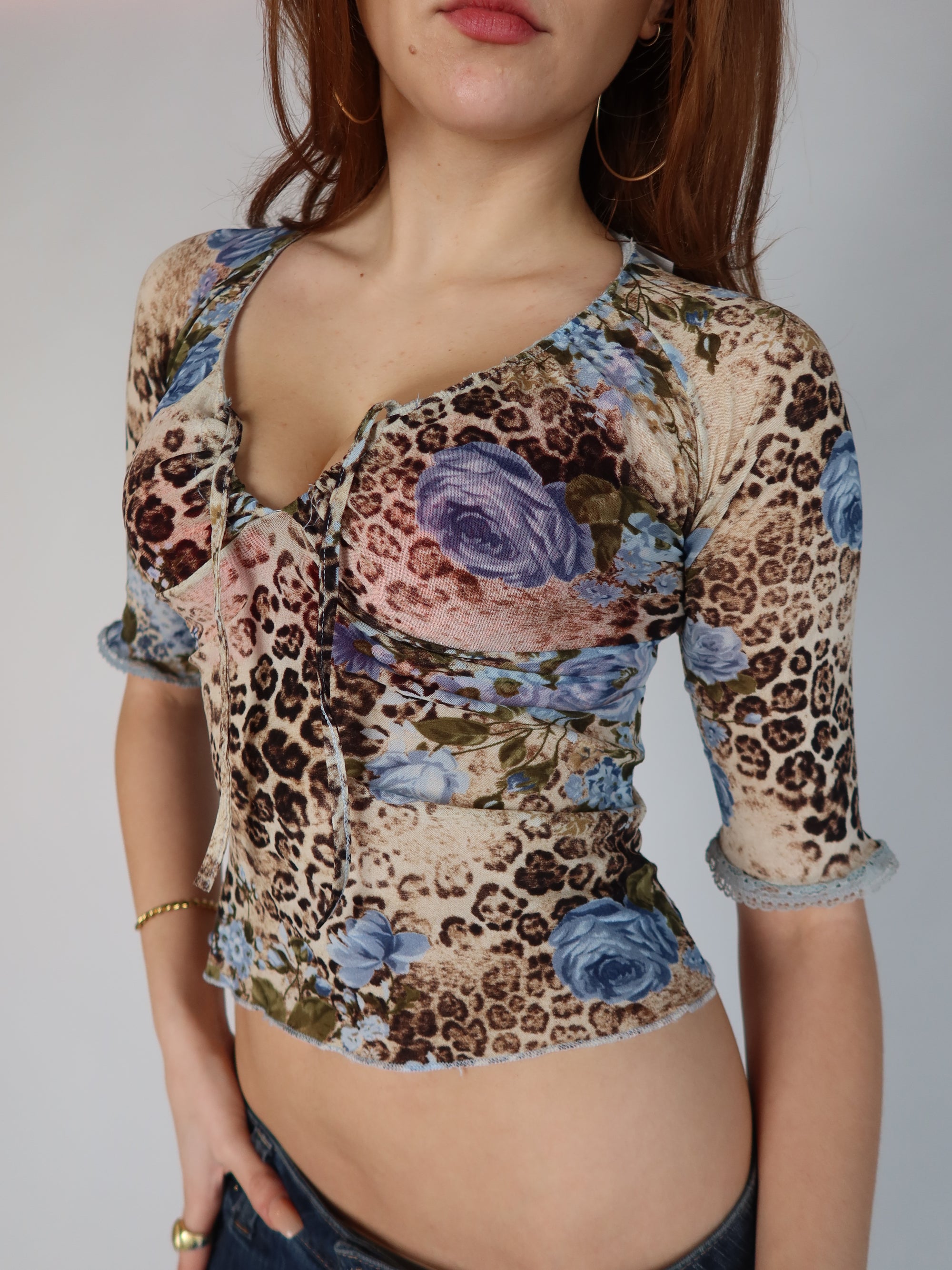 Vtg Floral Mesh Top XS/S