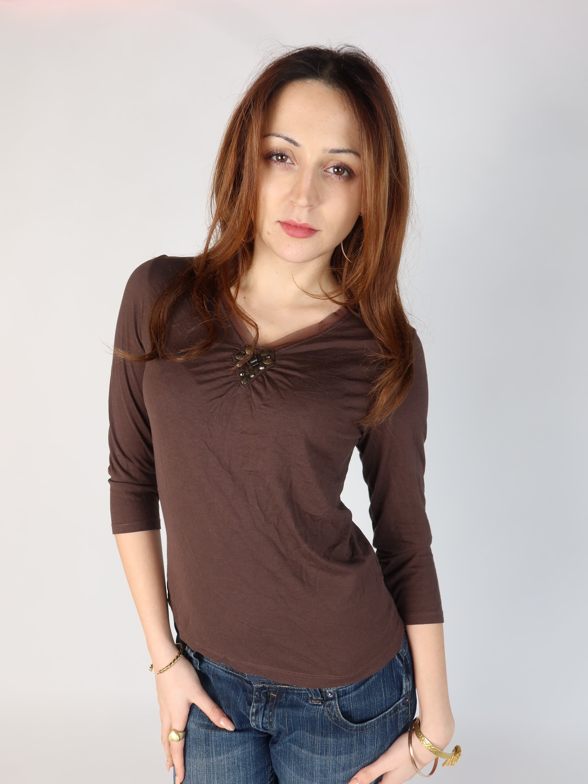 Y2K Beaded 3/4 Sleeve Top XS/S