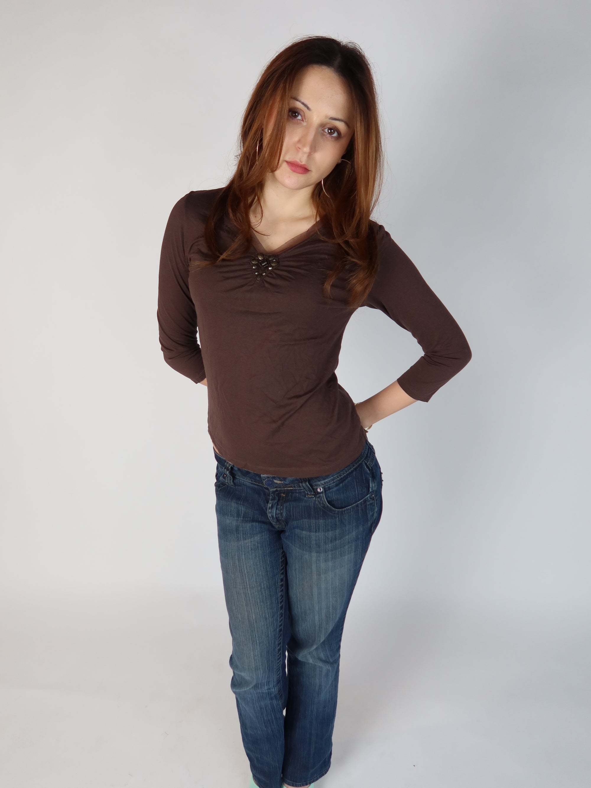 Y2K Beaded 3/4 Sleeve Top XS/S