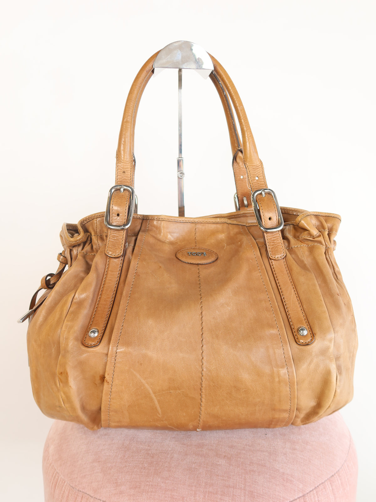 Tod's Tan Pleated Leather Tote Bag
