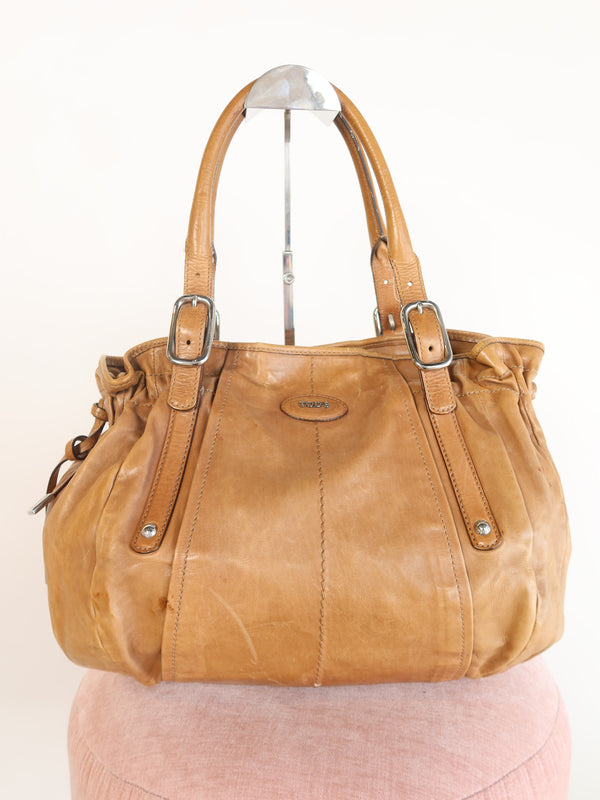 Tod's Tan Pleated Leather Tote Bag