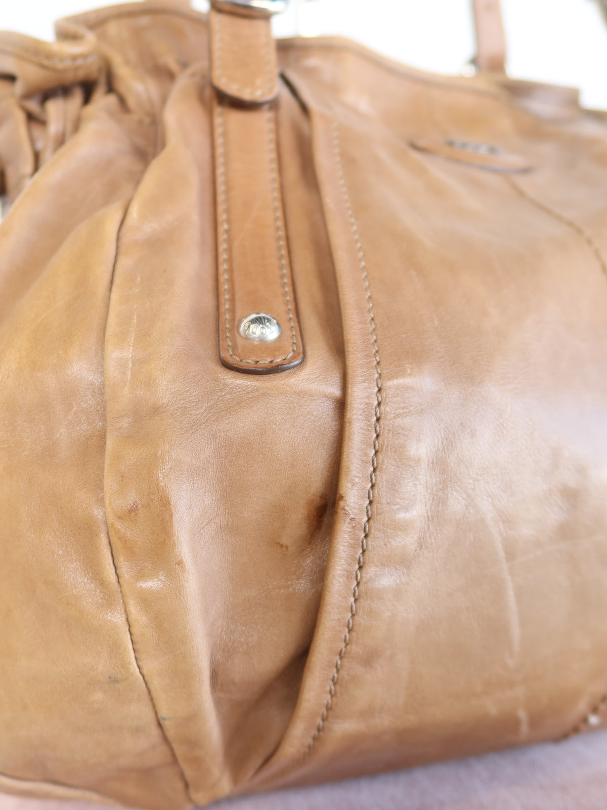 Tod's Tan Pleated Leather Tote Bag