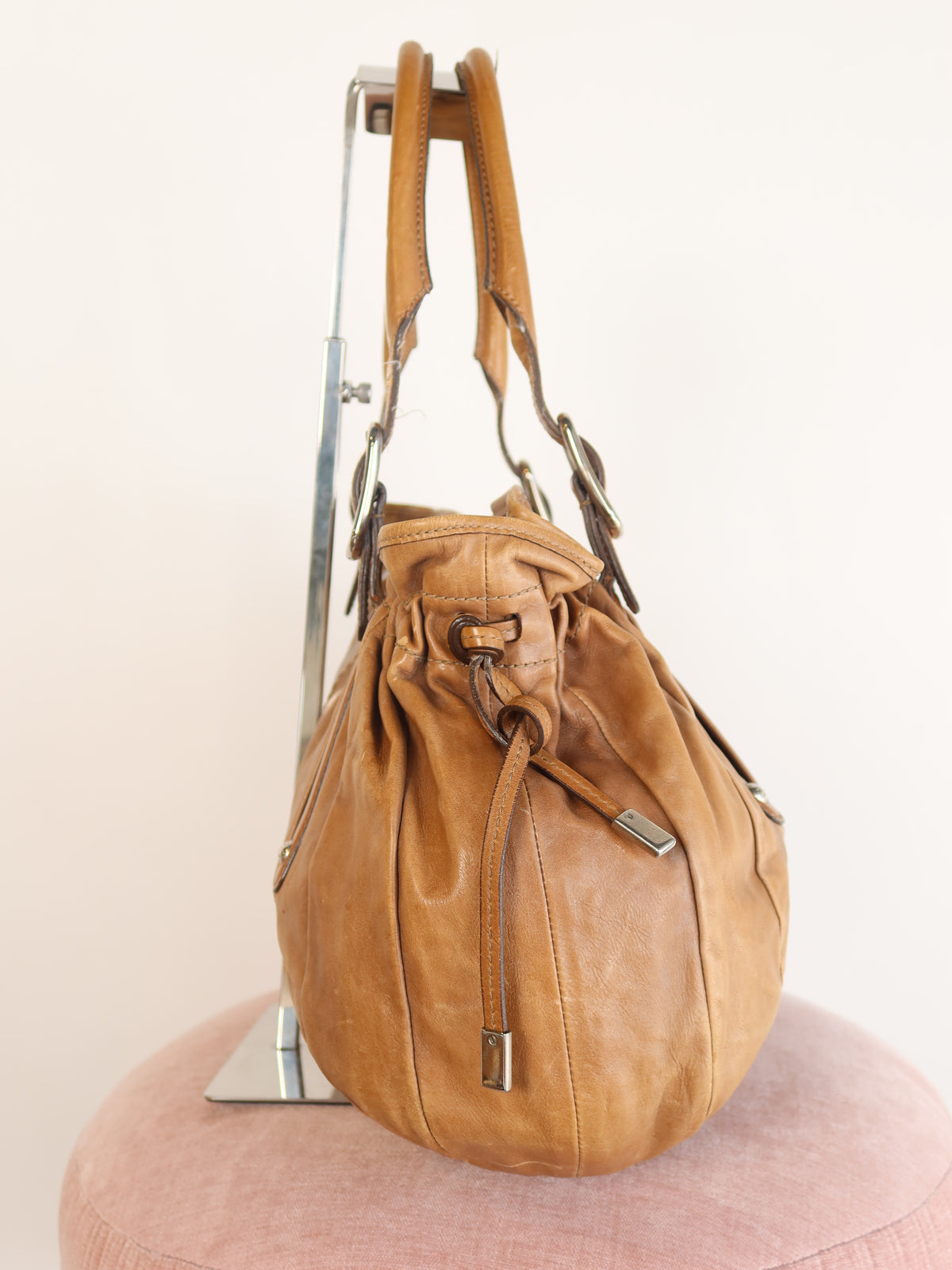 Tod's Tan Pleated Leather Tote Bag