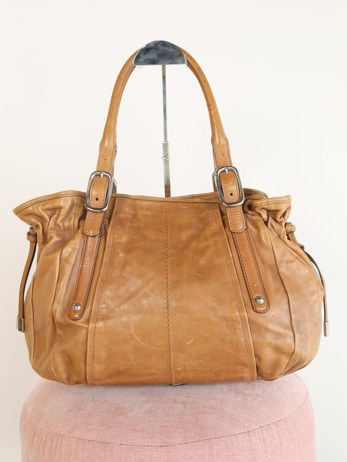 Tod's Tan Pleated Leather Tote Bag