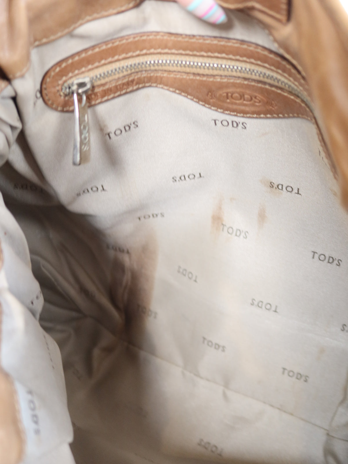 Tod's Tan Pleated Leather Tote Bag