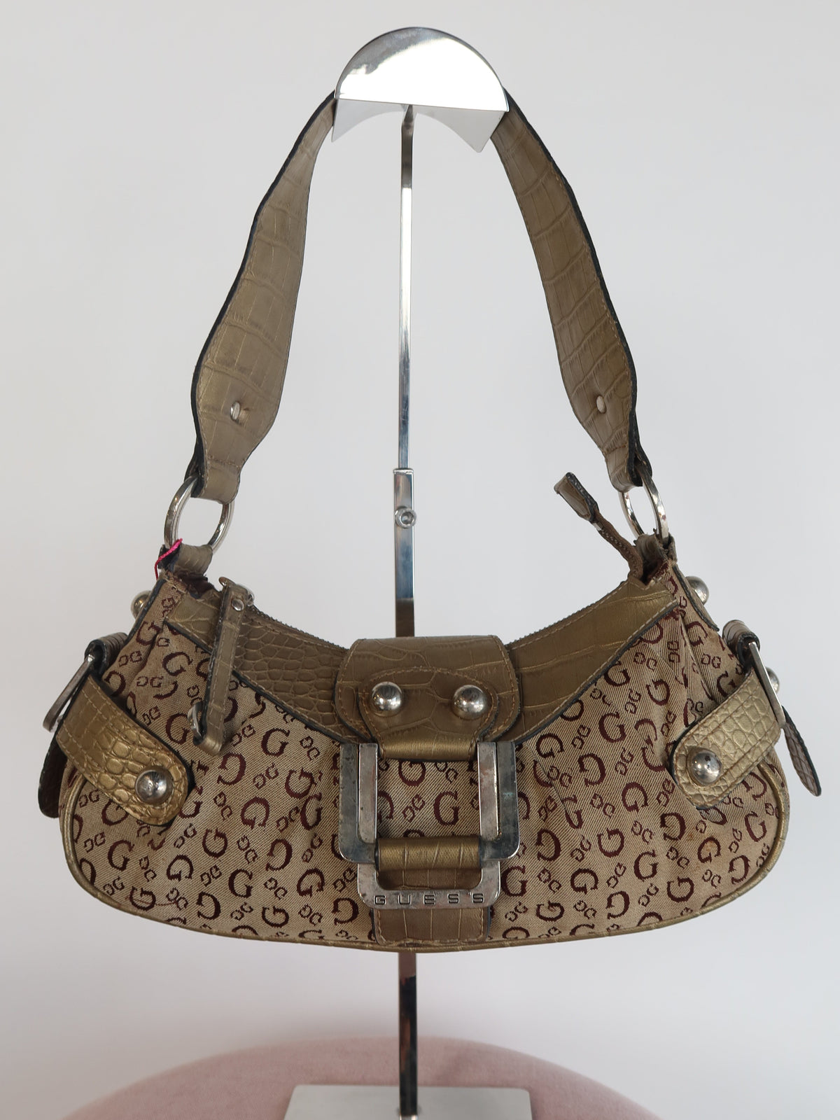 Guess Metallic Monogram Buckle Shoulder Bag