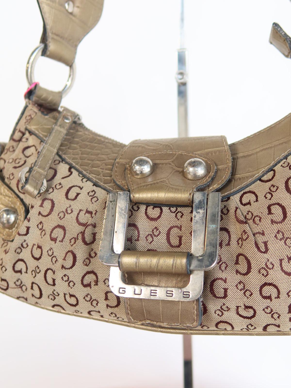 Guess Metallic Monogram Buckle Shoulder Bag