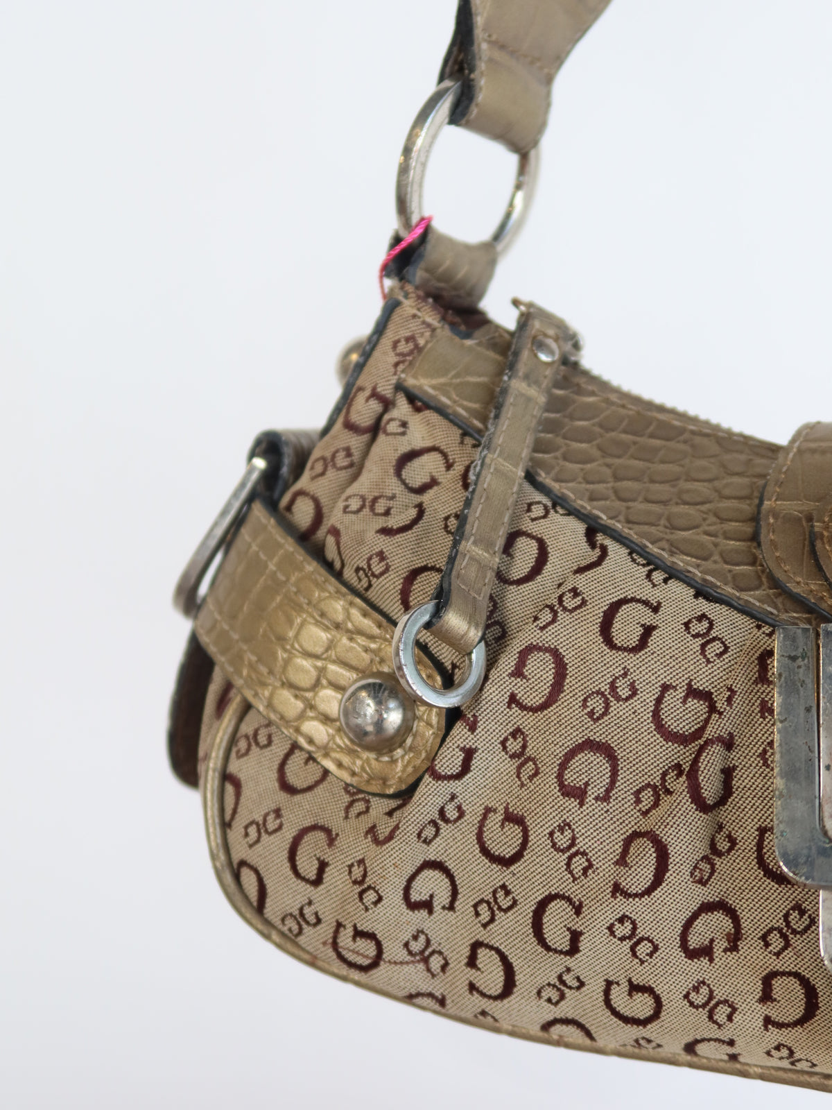 Guess Metallic Monogram Buckle Shoulder Bag