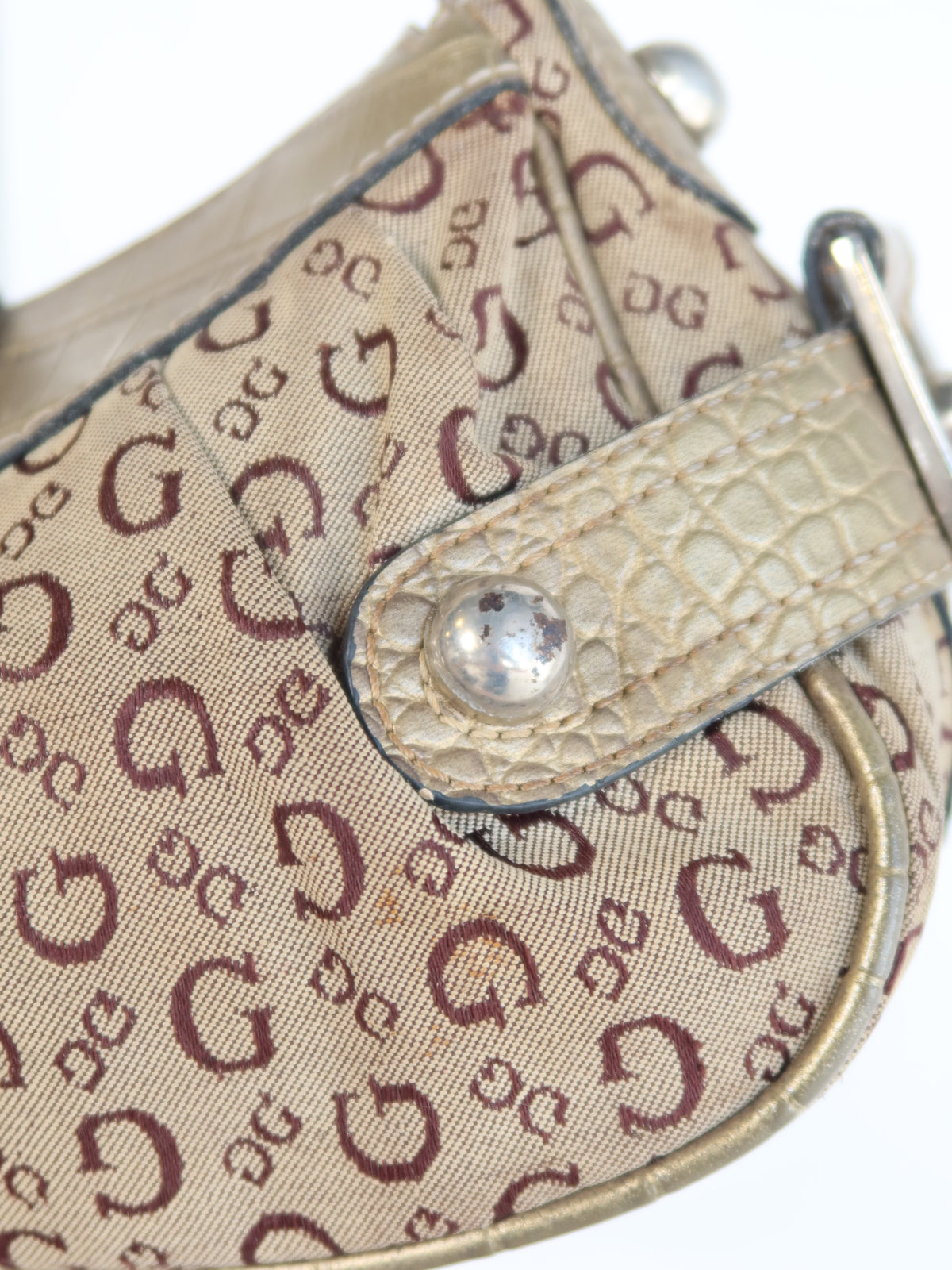 Guess Metallic Monogram Buckle Shoulder Bag