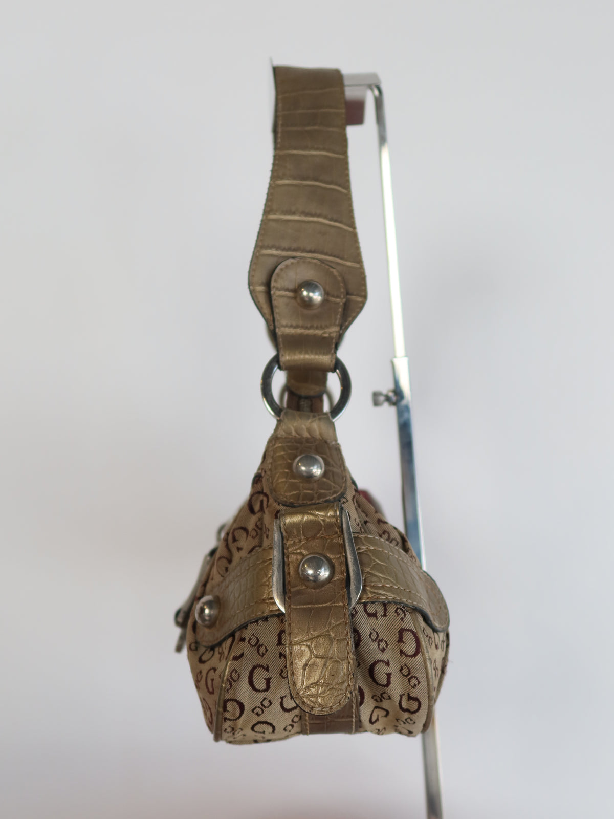 Guess Metallic Monogram Buckle Shoulder Bag