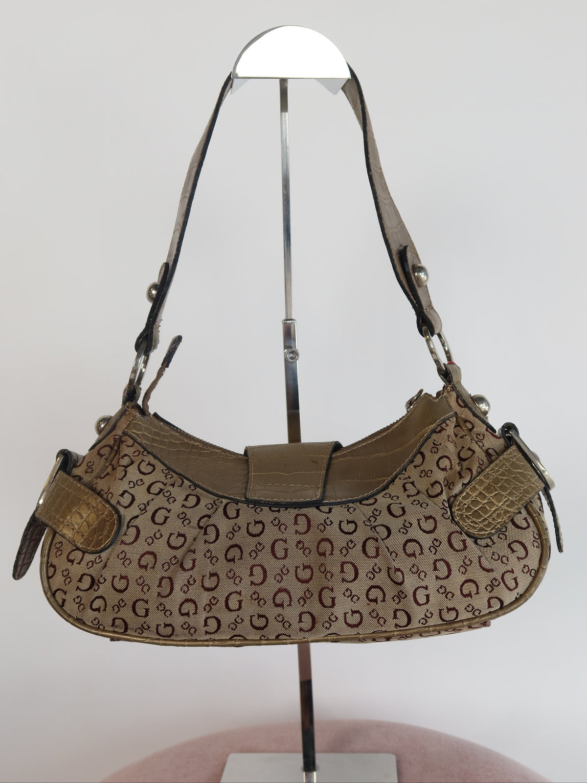 Guess Metallic Monogram Buckle Shoulder Bag