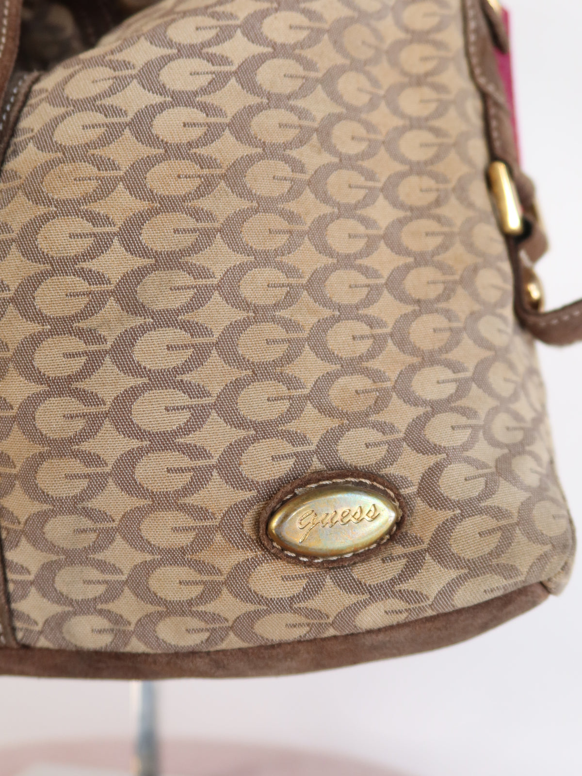 Guess Brown Suede Trim Monogram Hobo Bag