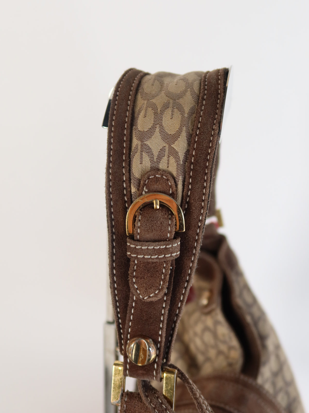 Guess Brown Suede Trim Monogram Hobo Bag