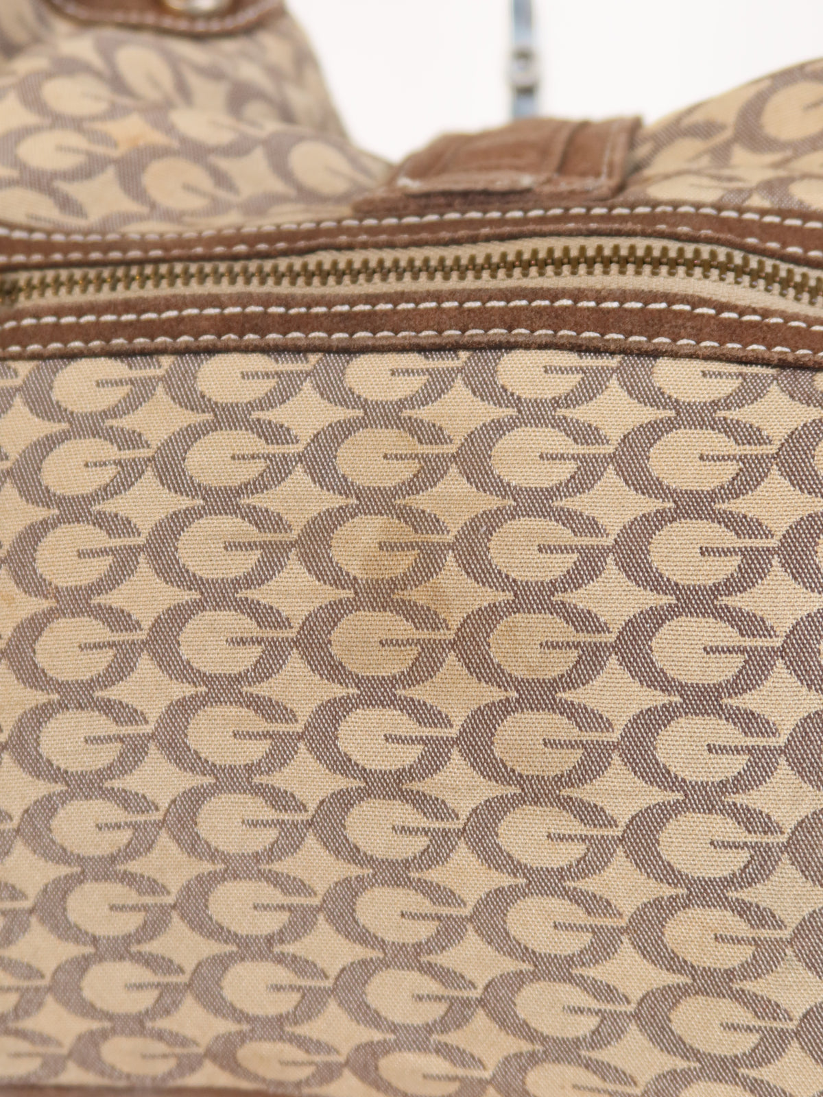 Guess Brown Suede Trim Monogram Hobo Bag