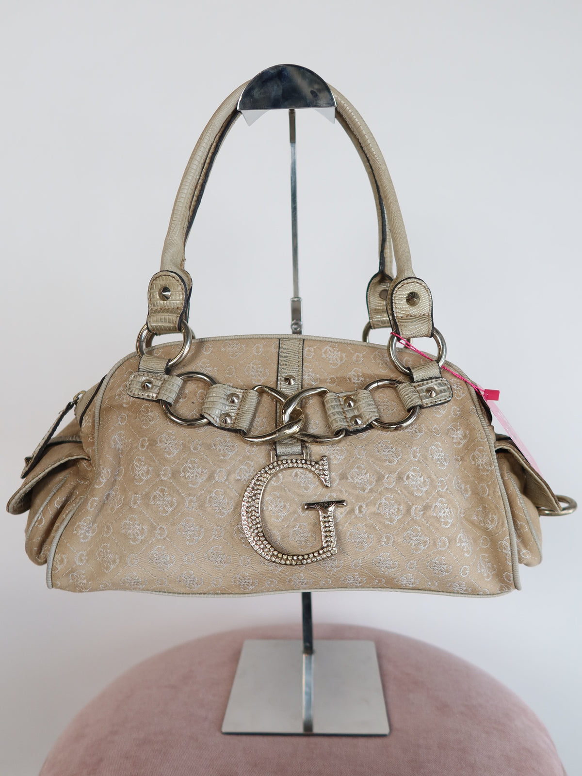 Guess Monogram Rhinestone Chain Bag