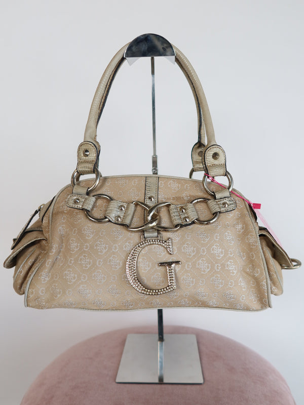 Guess Monogram Rhinestone Chain Bag