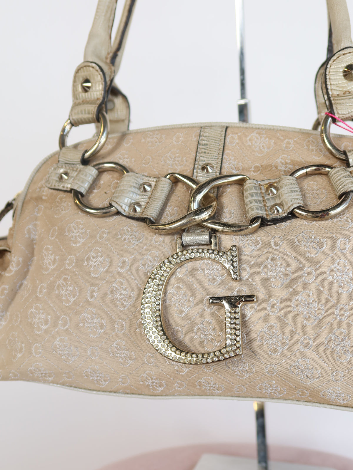 Guess Monogram Rhinestone Chain Bag