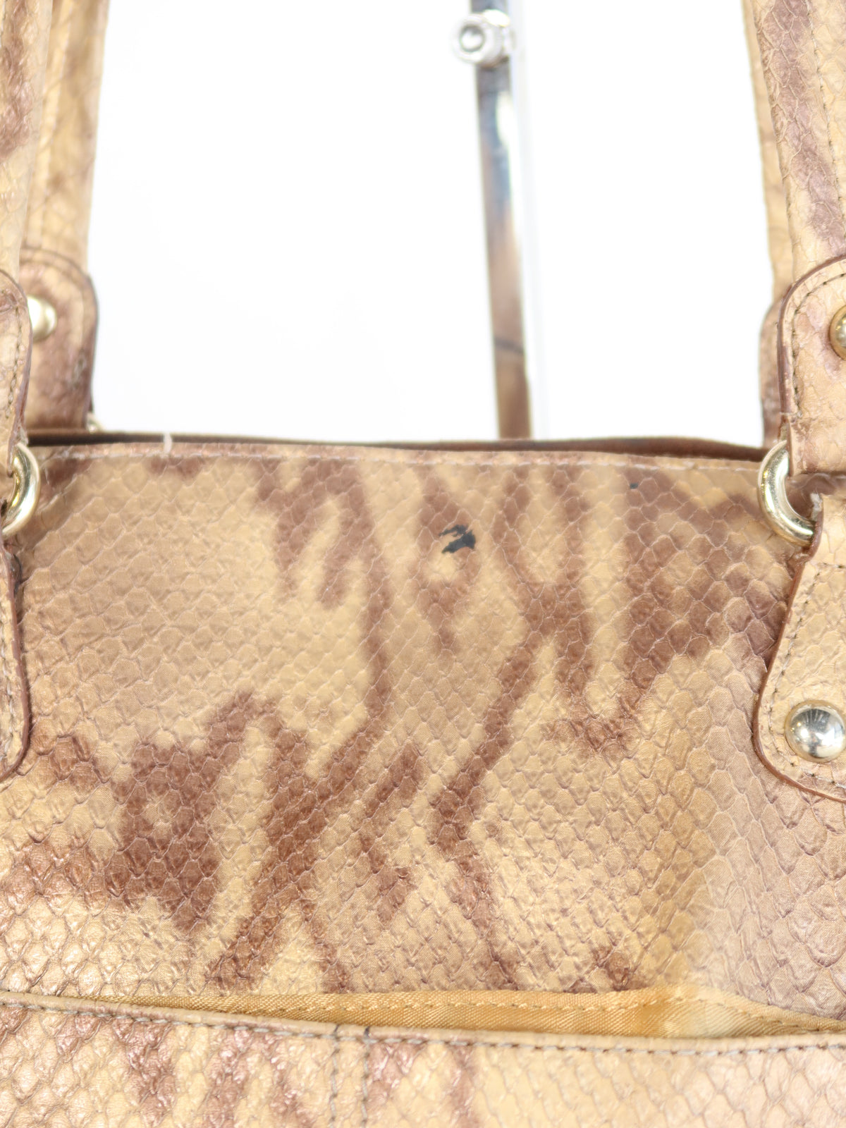 Kathy Van Zeeland Gold Snake Print Studded Bag