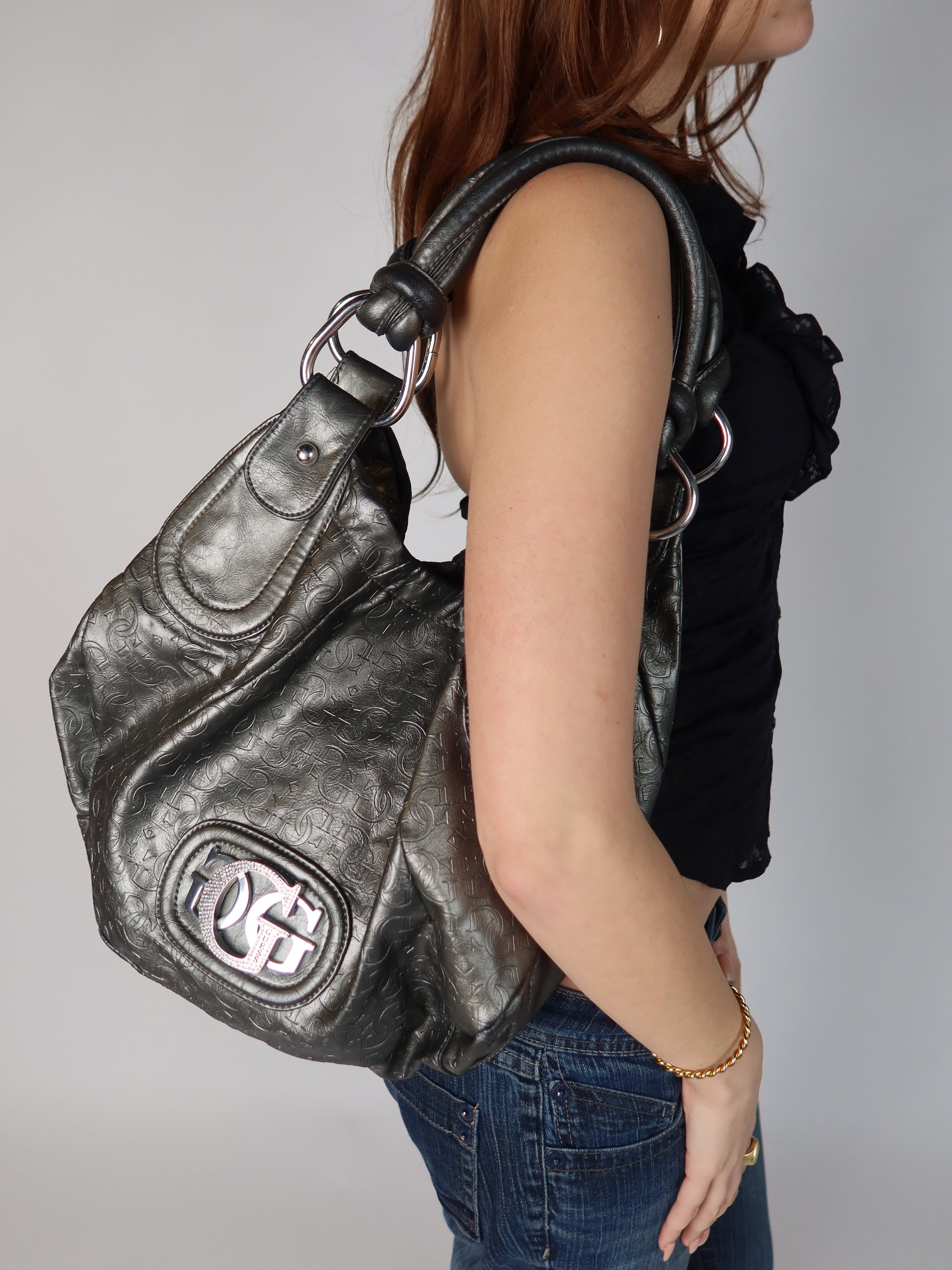 Guess Metallic Silver Hobo Bag