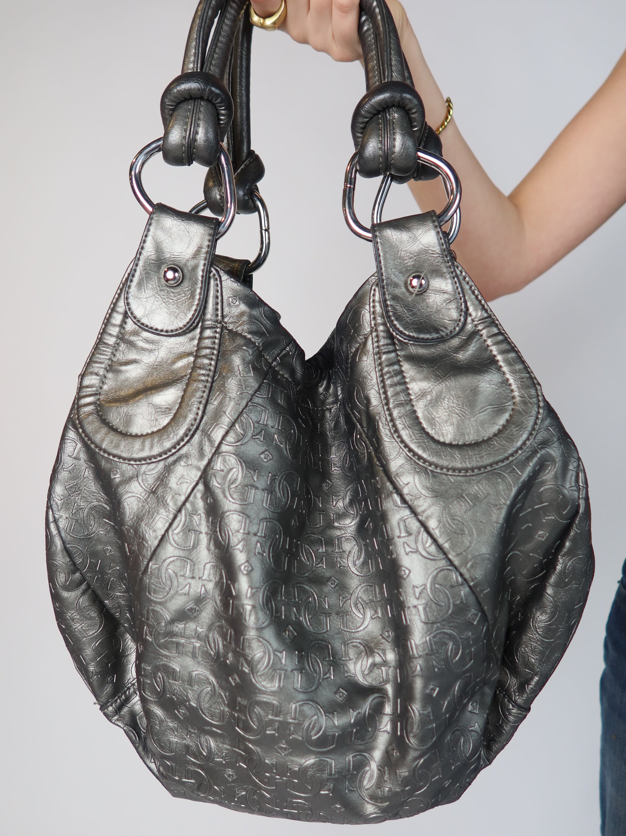 Guess Metallic Silver Hobo Bag