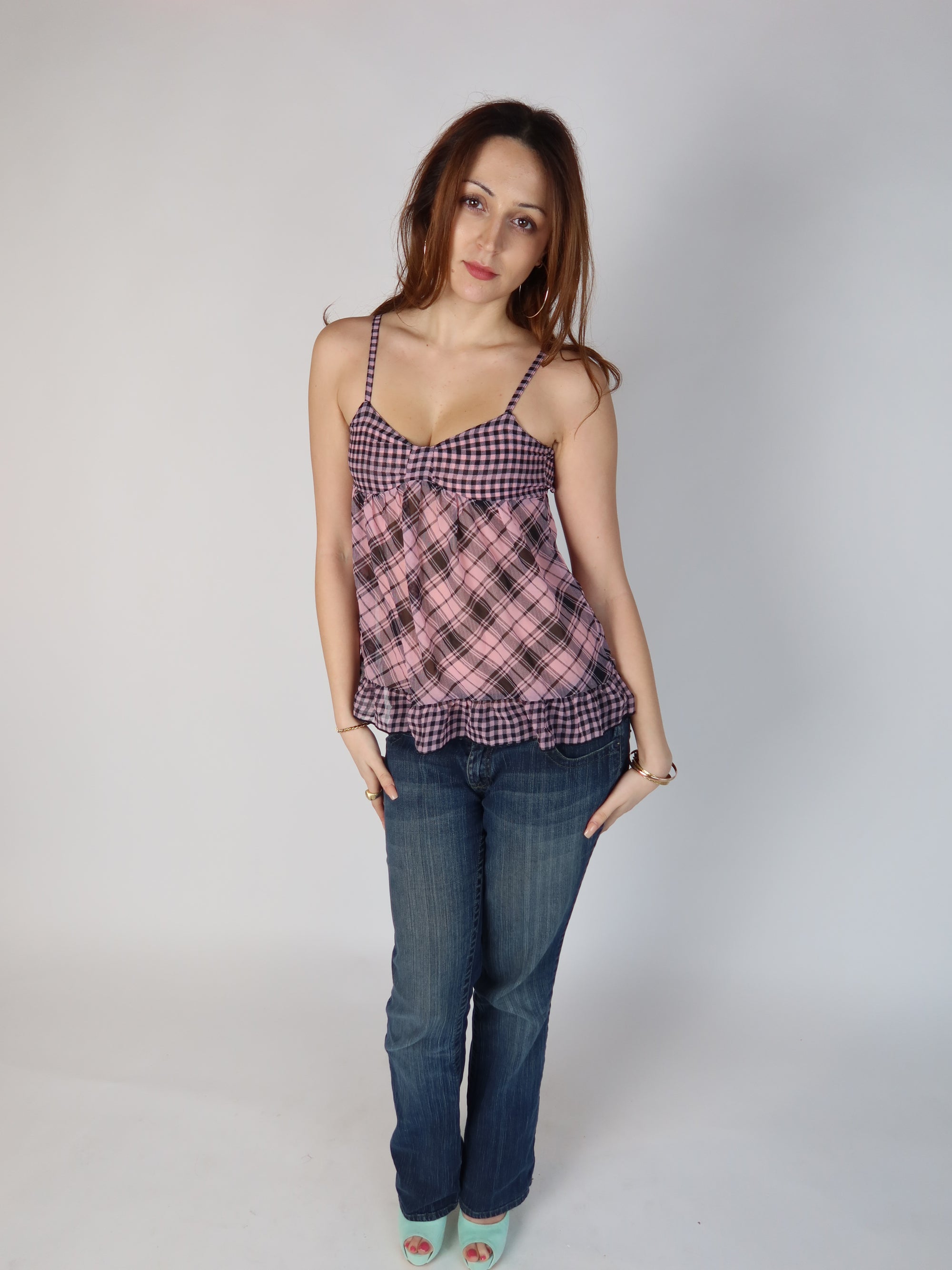 Pink Plaid Babydoll Cami XS
