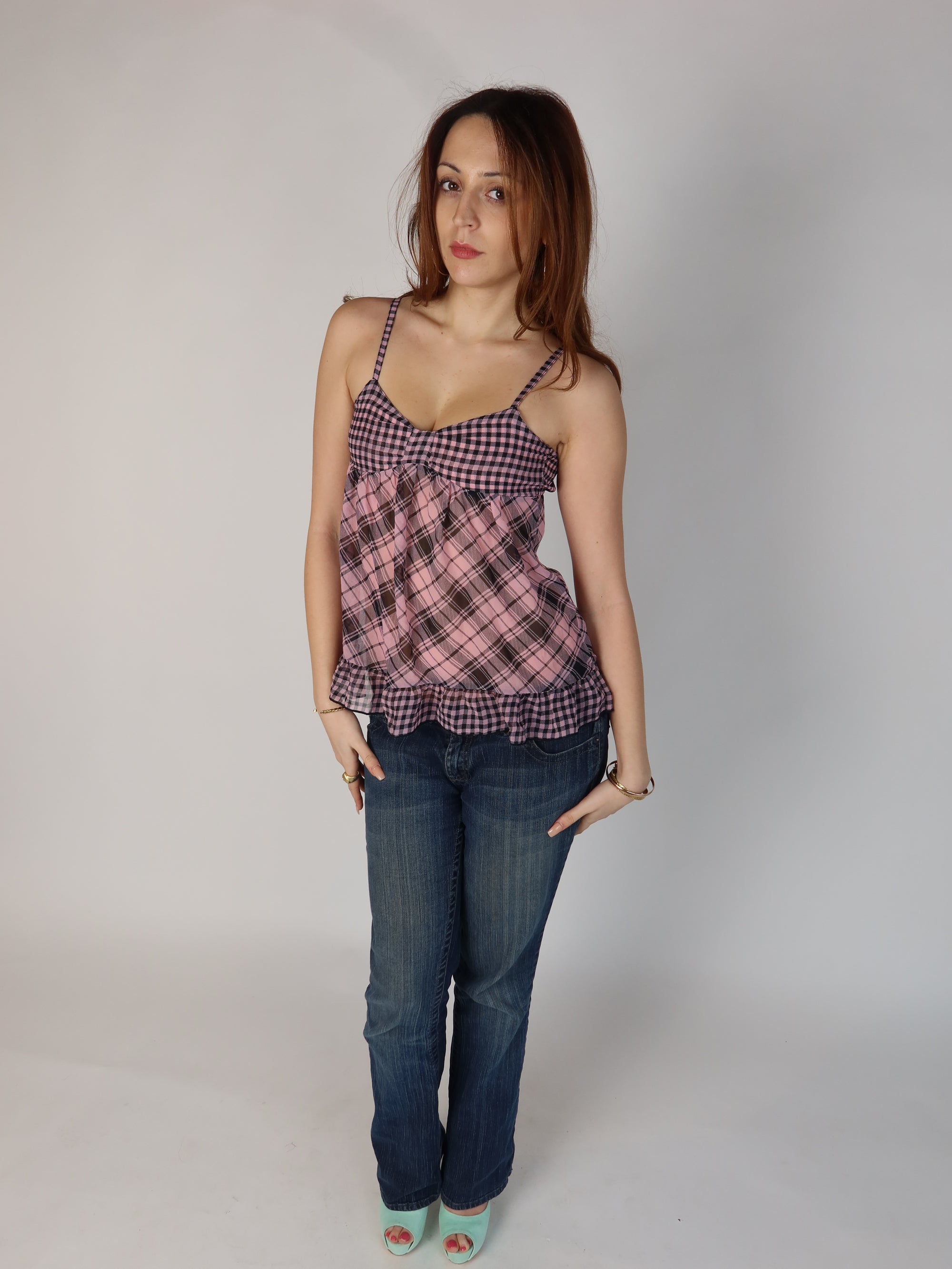 Pink Plaid Babydoll Cami XS