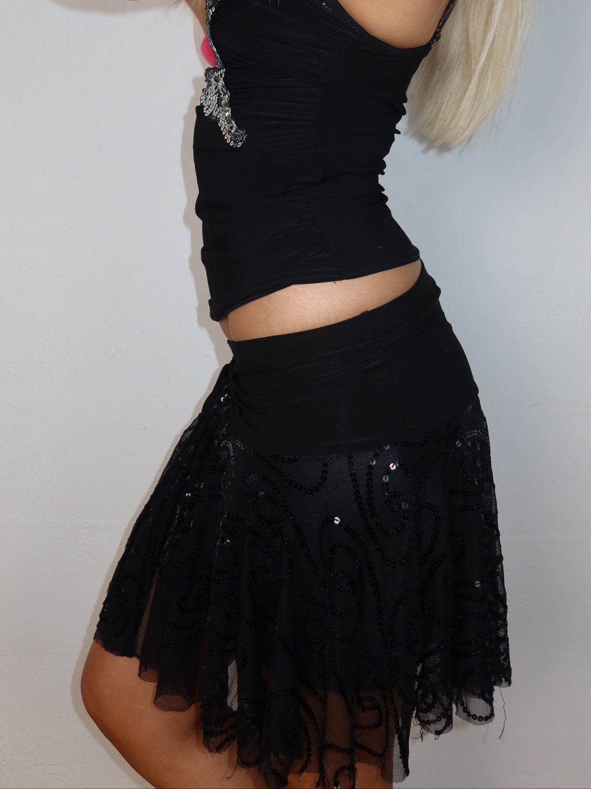 Sheer Mesh Sequin Mini Skirt S