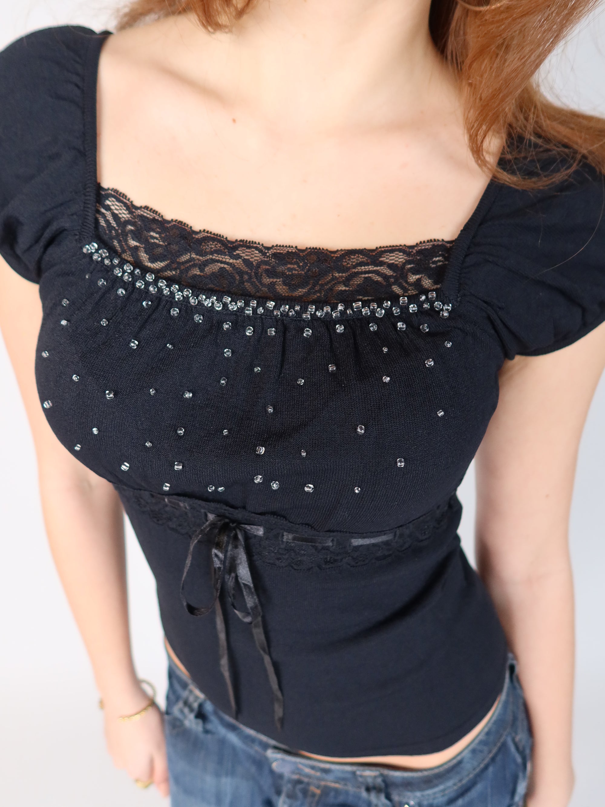 Black Beaded Babydoll Top XS/S