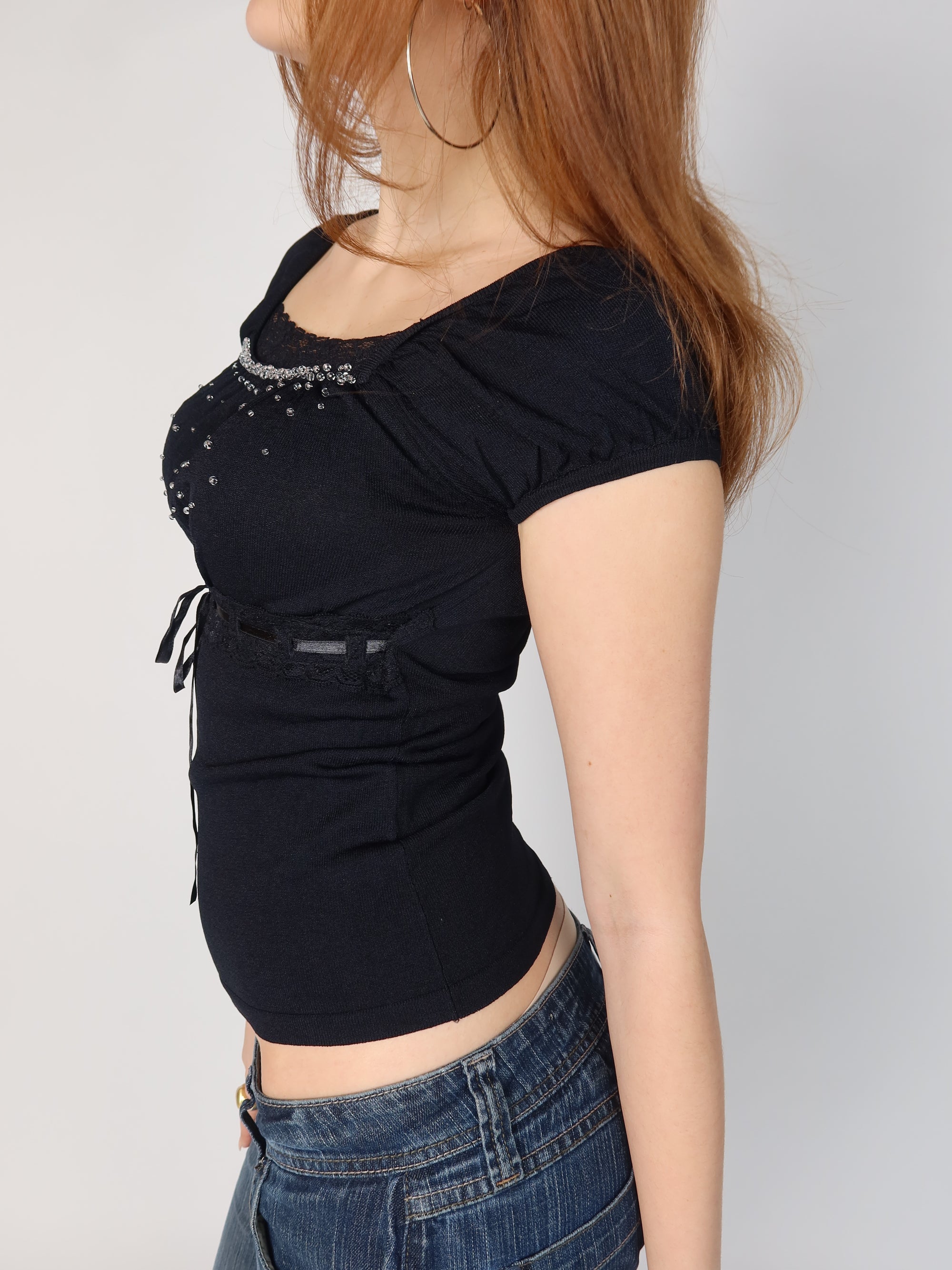 Black Beaded Babydoll Top XS/S