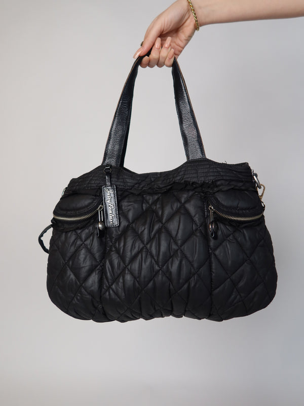 Vintage Juicy Couture black quilted shoulder bag, Y2K resale clothing at Brat's Closet.