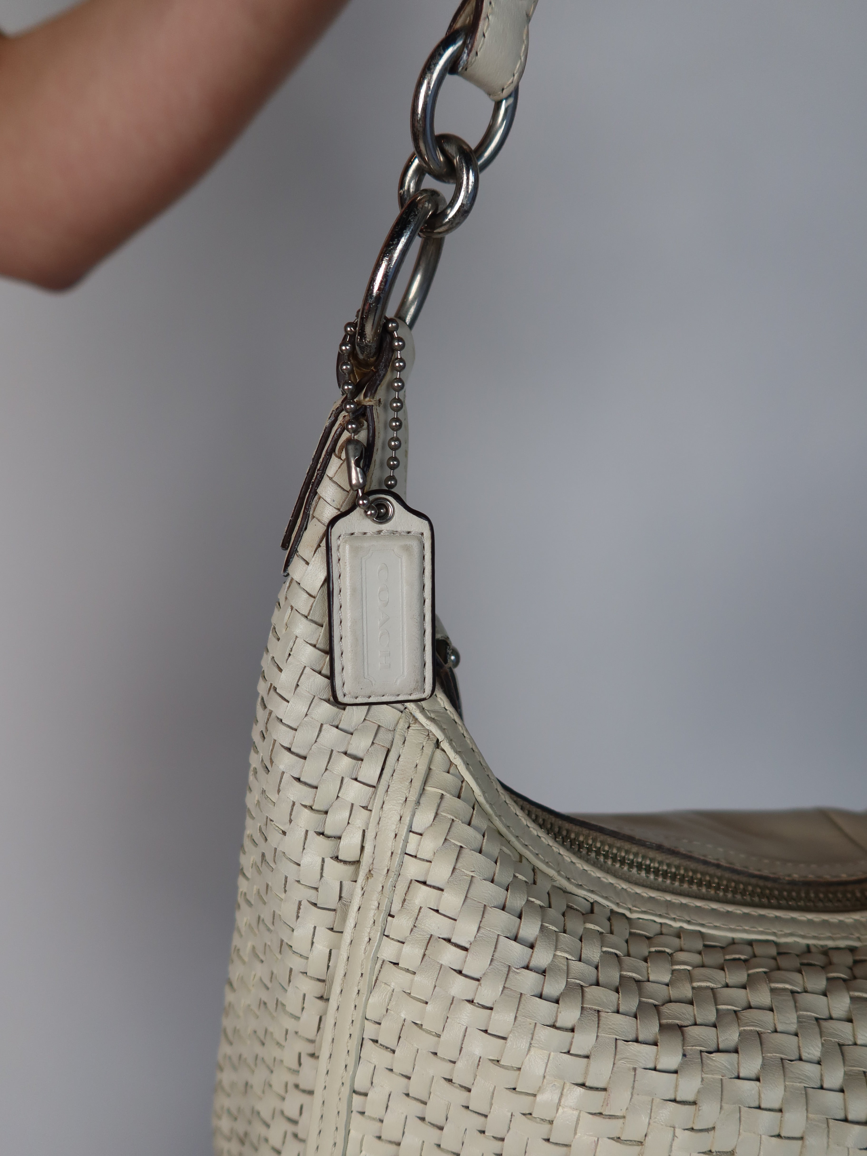 バッグ Coach Hobo Bag Cream Leather Braided Y2K レディース Coach Hobo Bag Cream Leather Braided Y2K