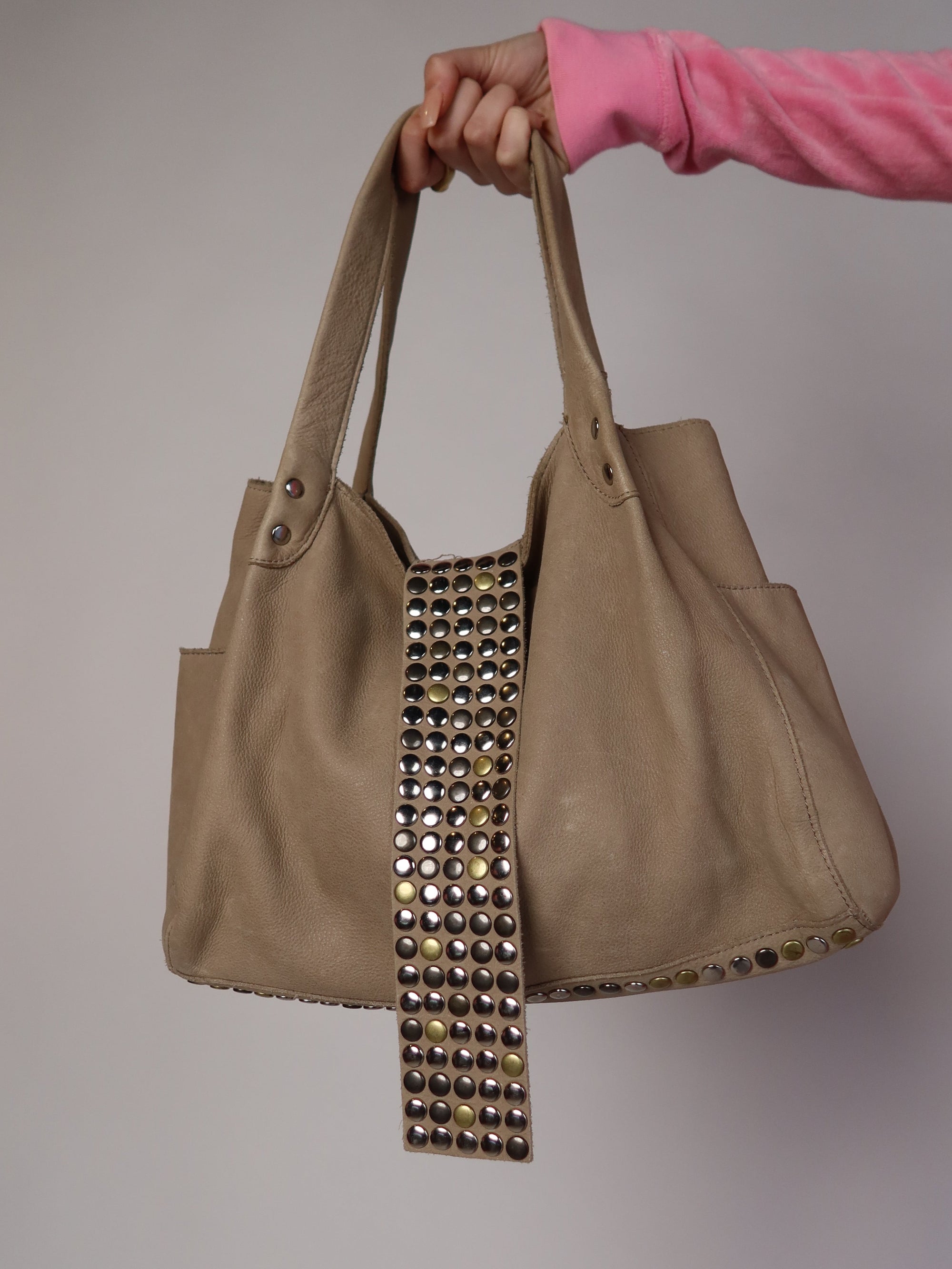 Leather Studded Hobo Bag